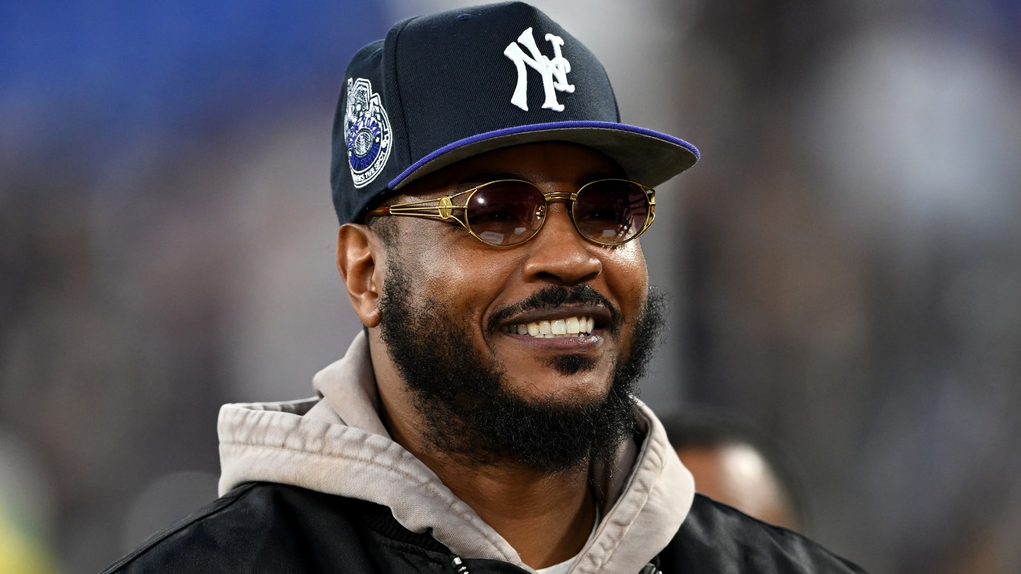 Carmelo Anthony looks on before the game between the Baltimore Ravens and the Detroit Lions at M&T Bank Stadium on September 22, 2025 in Baltimore, Maryland.