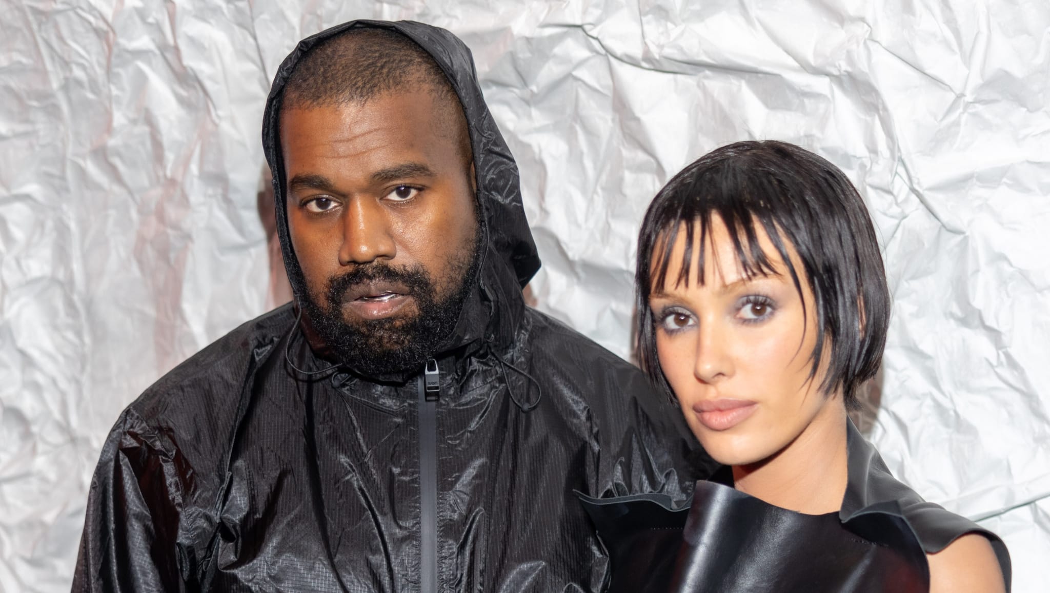 Kanye West and Bianca Censori attend the Marni fashion show during the Milan Fashion Week Womenswear Fall/Winter 2024-2025 on February 23, 2024 in Milan, Italy.