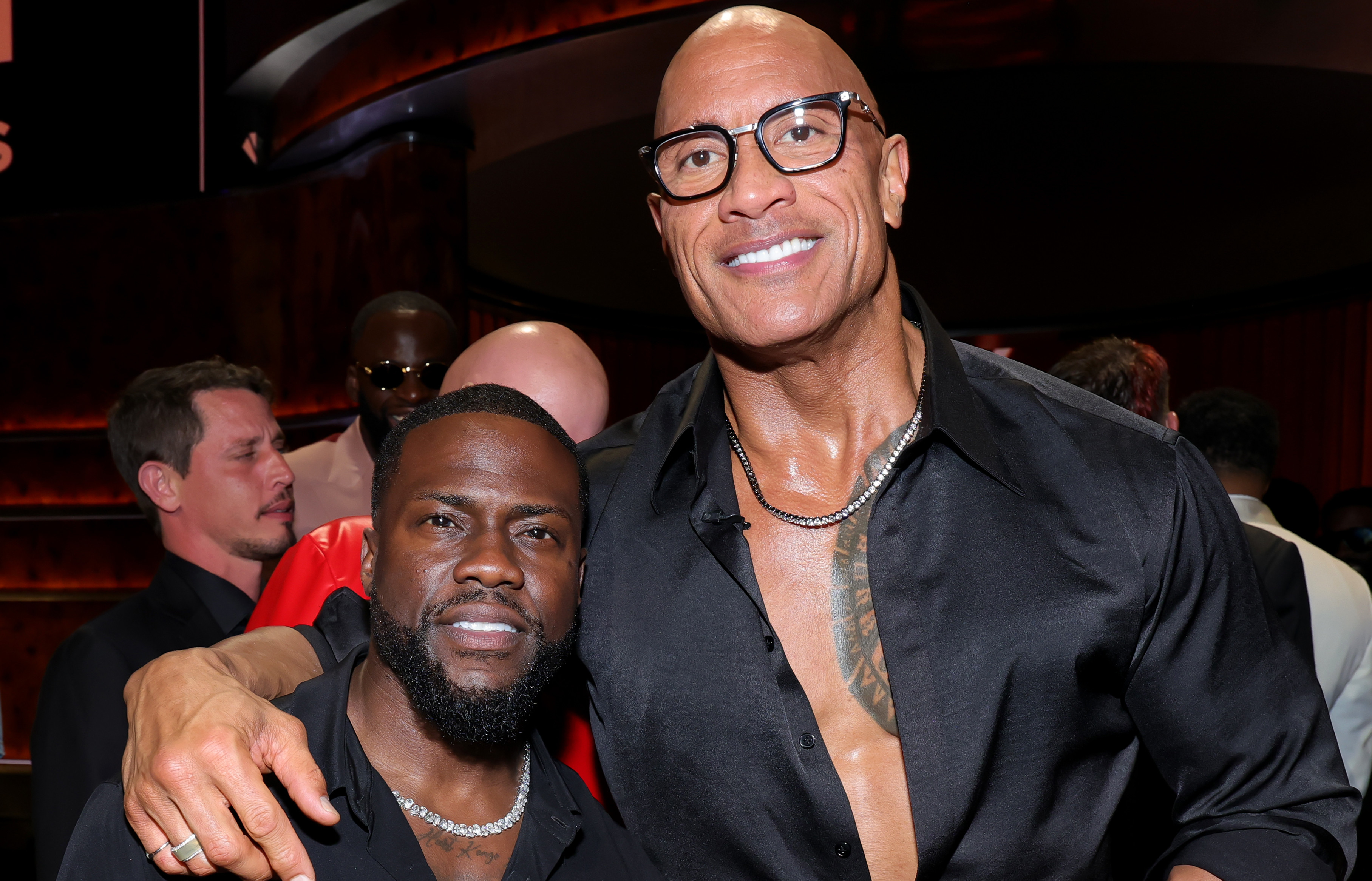 (L-R) Kevin Hart and Dwayne "The Rock" Johnson.