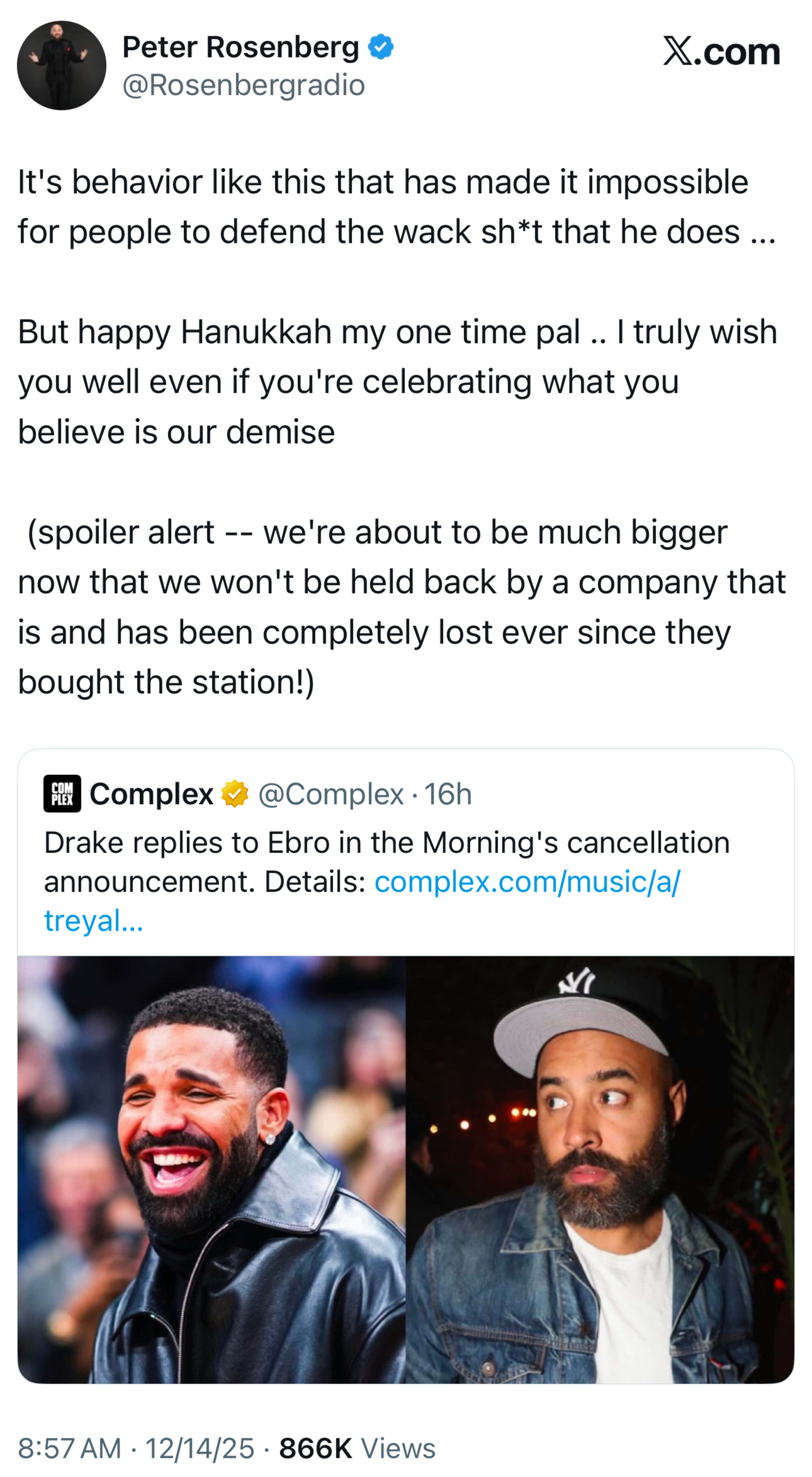 Ebro and Peter Rosenberg call out Drake for Celebrating their 'Demise ...