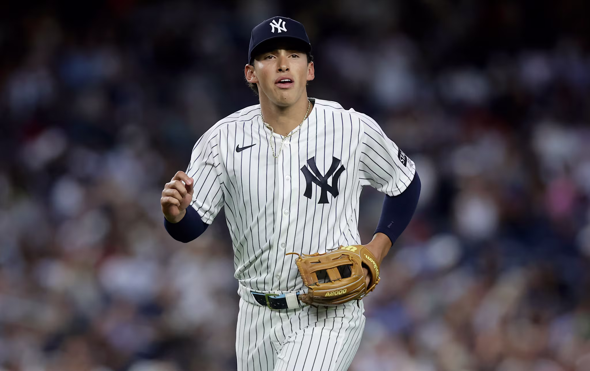 George Lombard Jr. trots off the field during the New York Yankees - St. Louis Cardinals game on August 4, 2026. 