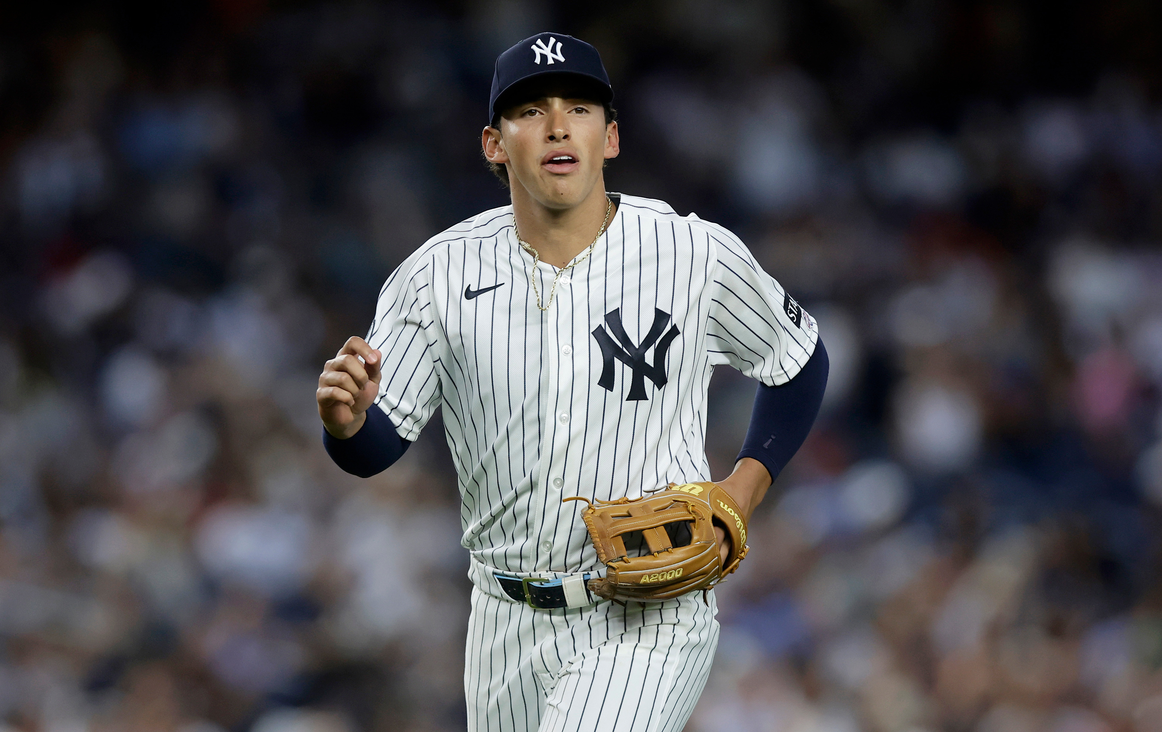 George Lombard Jr. trots off the field during the New York Yankees - St. Louis Cardinals game on August 4, 2026. 