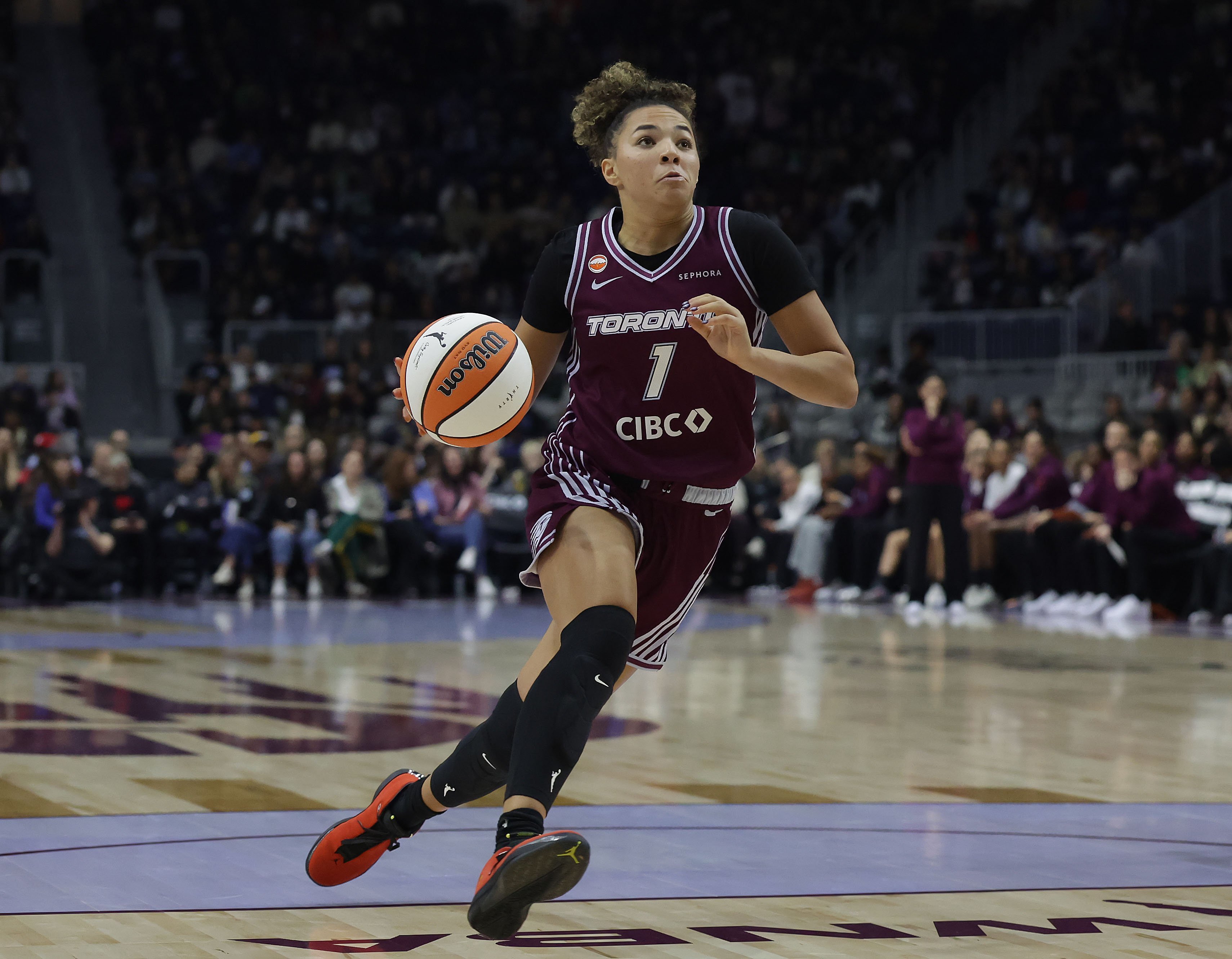 Kiki Rice drives to the basket during a Toronto Tempo game in May 2026. 