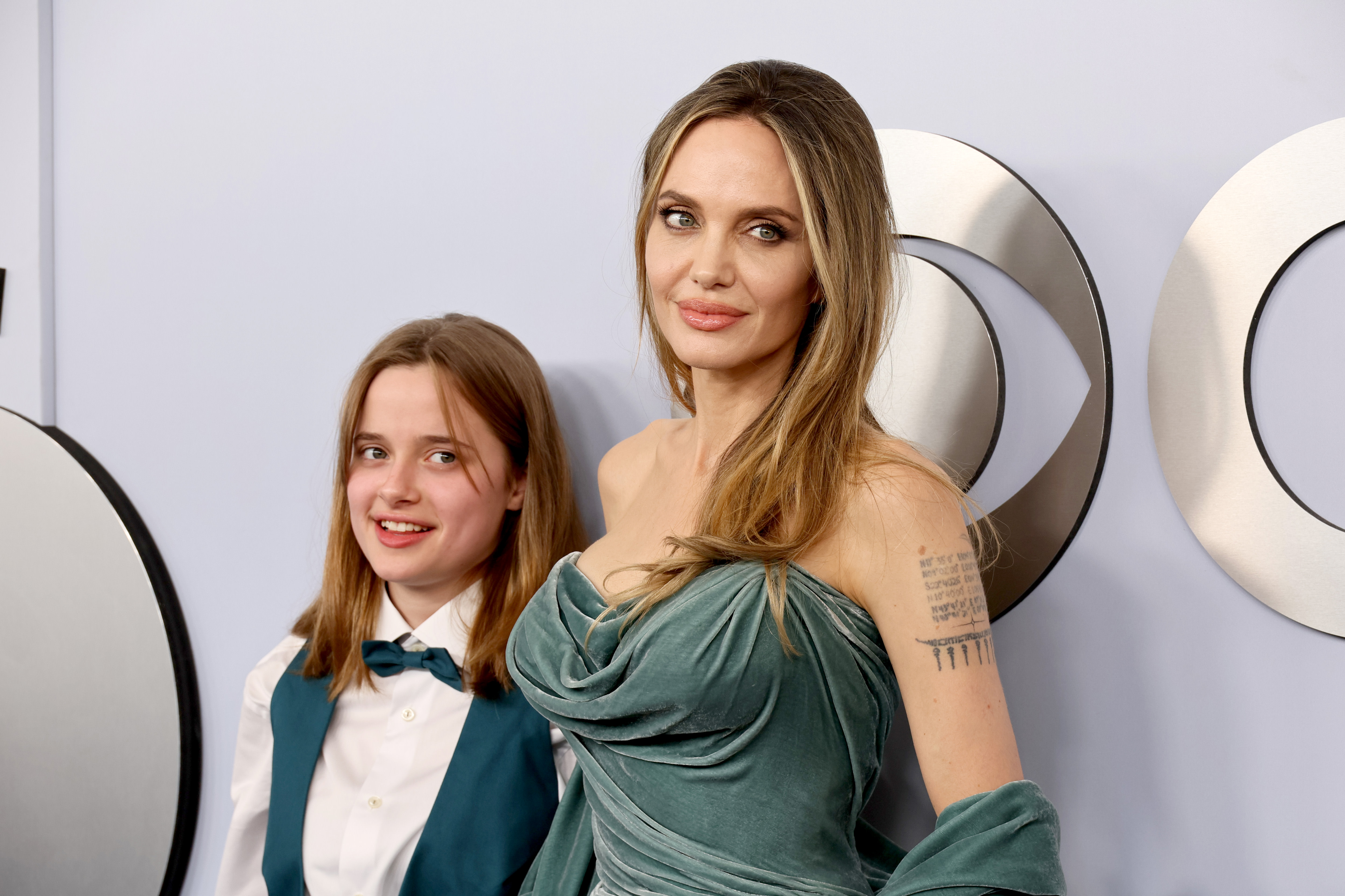 Vivienne Jolie-Pitt and Angelina Jolie attend the 77th Annual Tony Awards.