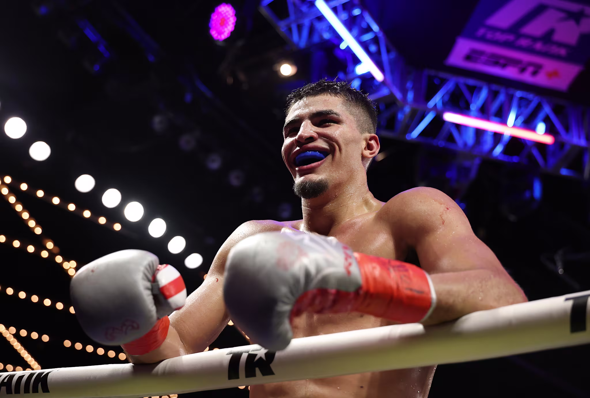Xander Zayas celebrates after his TKO win over Slawa Spomer in Madison Square Garden in February 2025. 