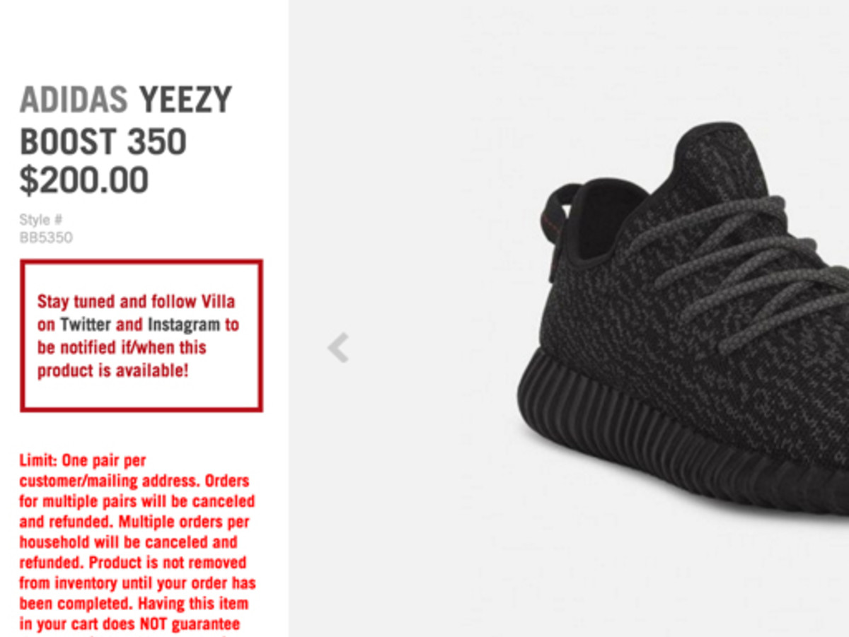 Villa yeezy restock on sale
