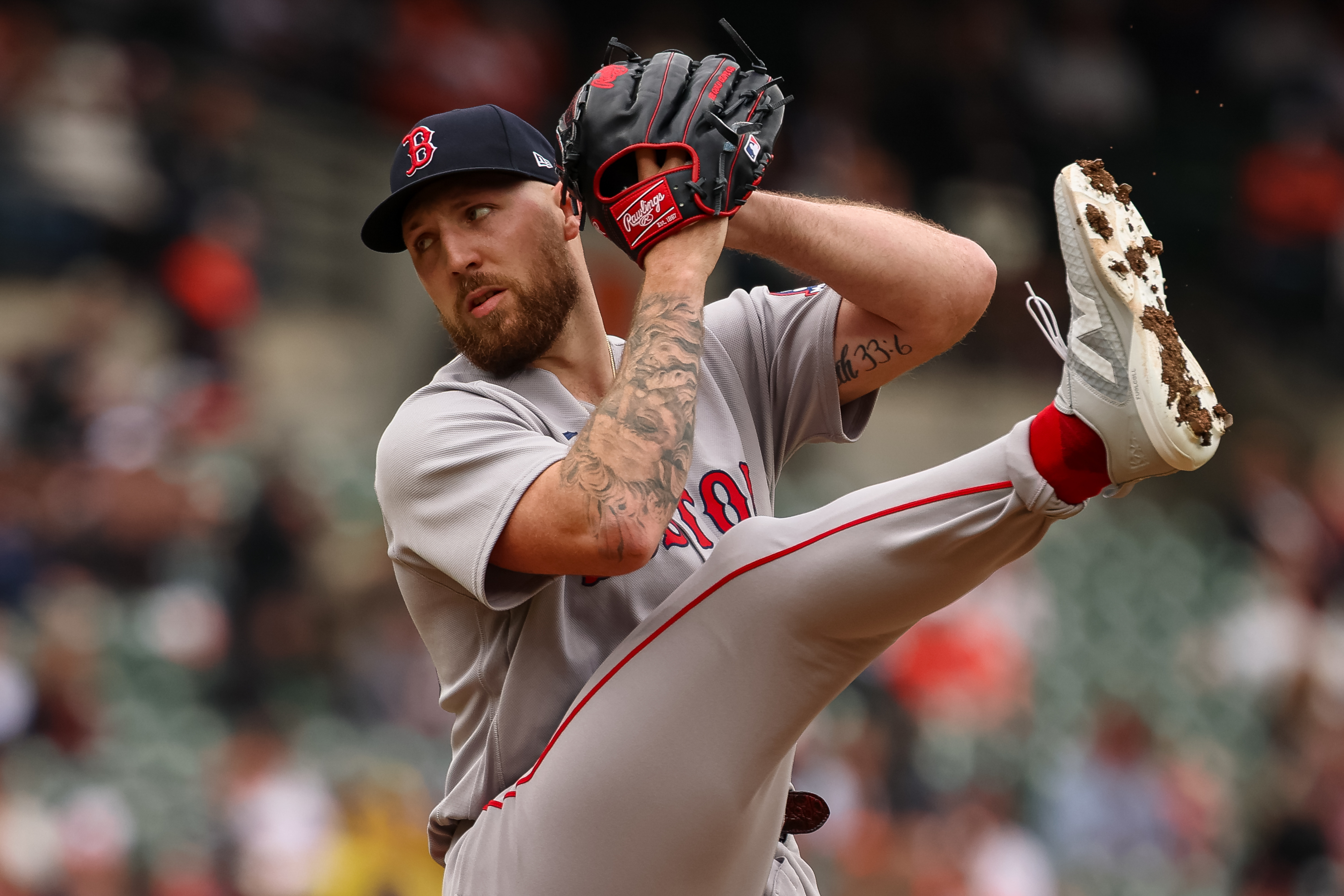 Garrett Crochet pitches during a Boston Red Sox-New York Yankees game in April 2026. 