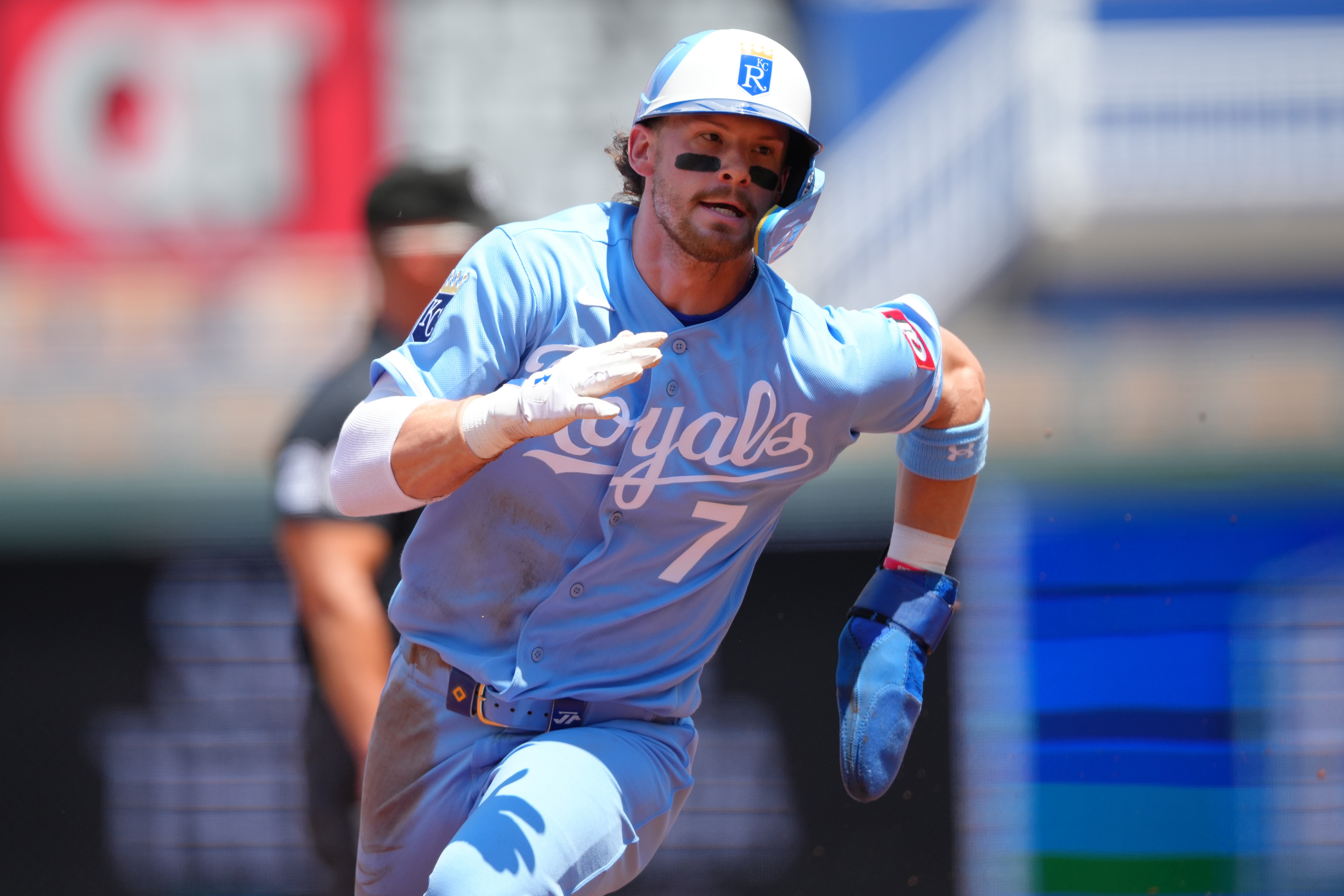 Bobby Witt Jr. rounds third and heads home during the Kansas City Royals-Philadelphia Phillies game on July 5, 2026. 