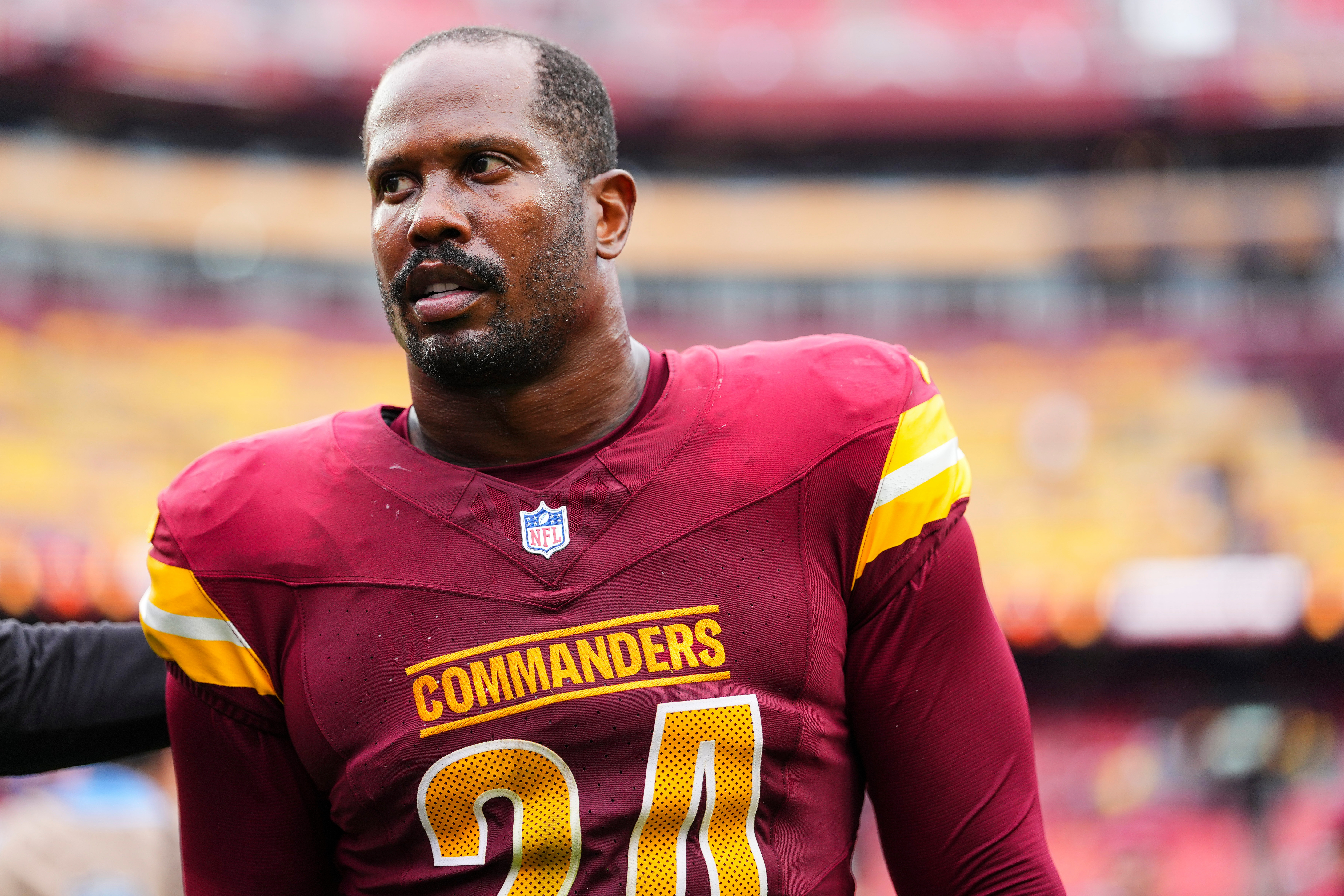 Von Miller walks off the field following the Washington Commanders - Las Vegas Raiders game in September 2025. 