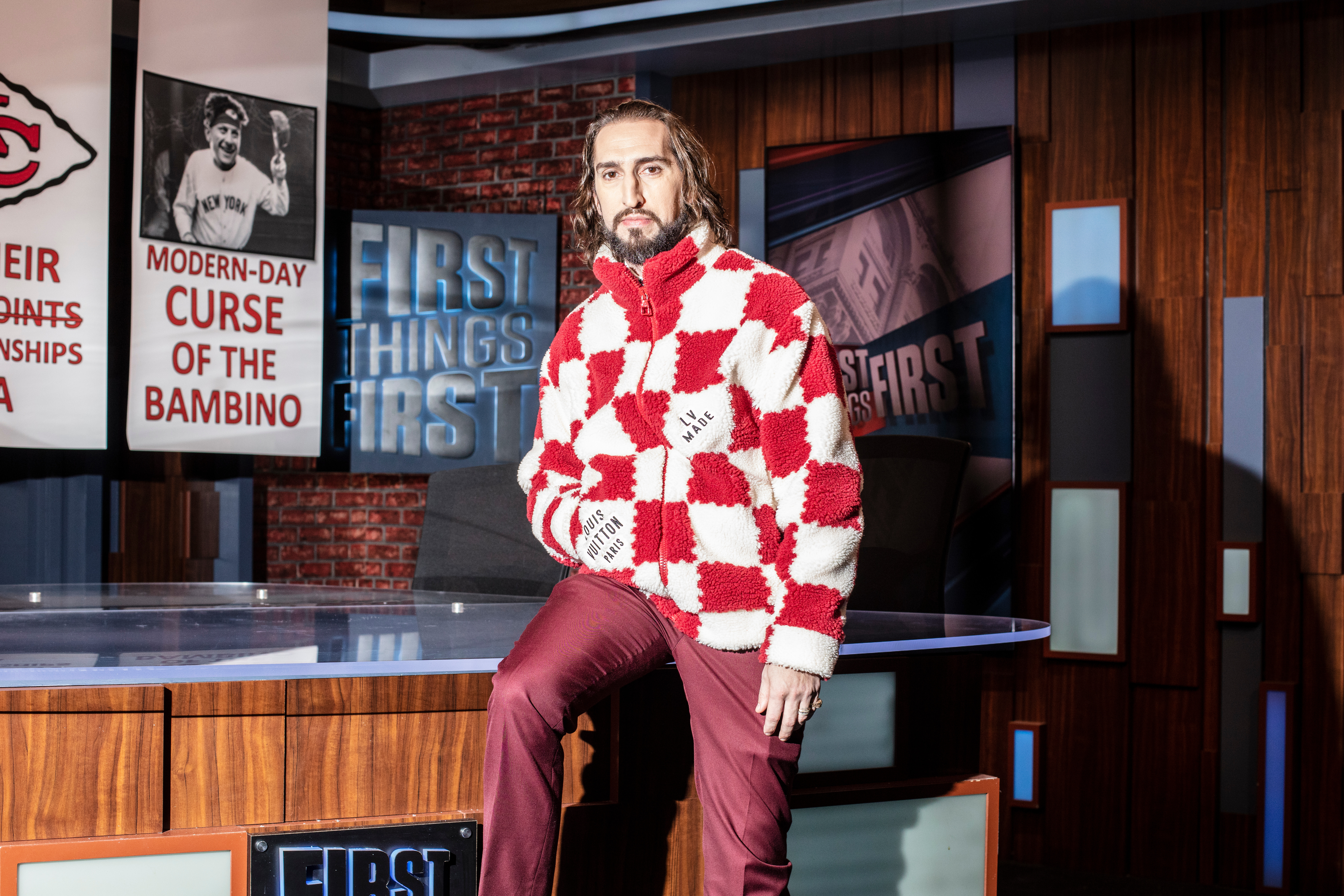 Nick Wright poses for a portrait on the set of First Things First in 2025. 