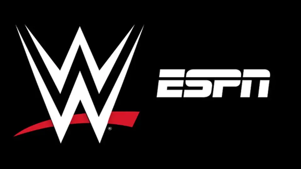 WWE and ESPN logos side by side on a black background.