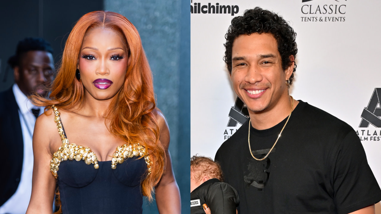 Left: Keke Palmer with long red hair and a black and gold dress. Right: Darius Jackson with curly hair and a black shirt.