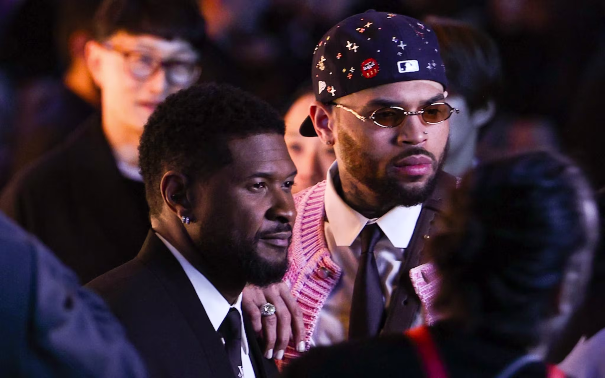 (L-R) Usher and Chris Brown.