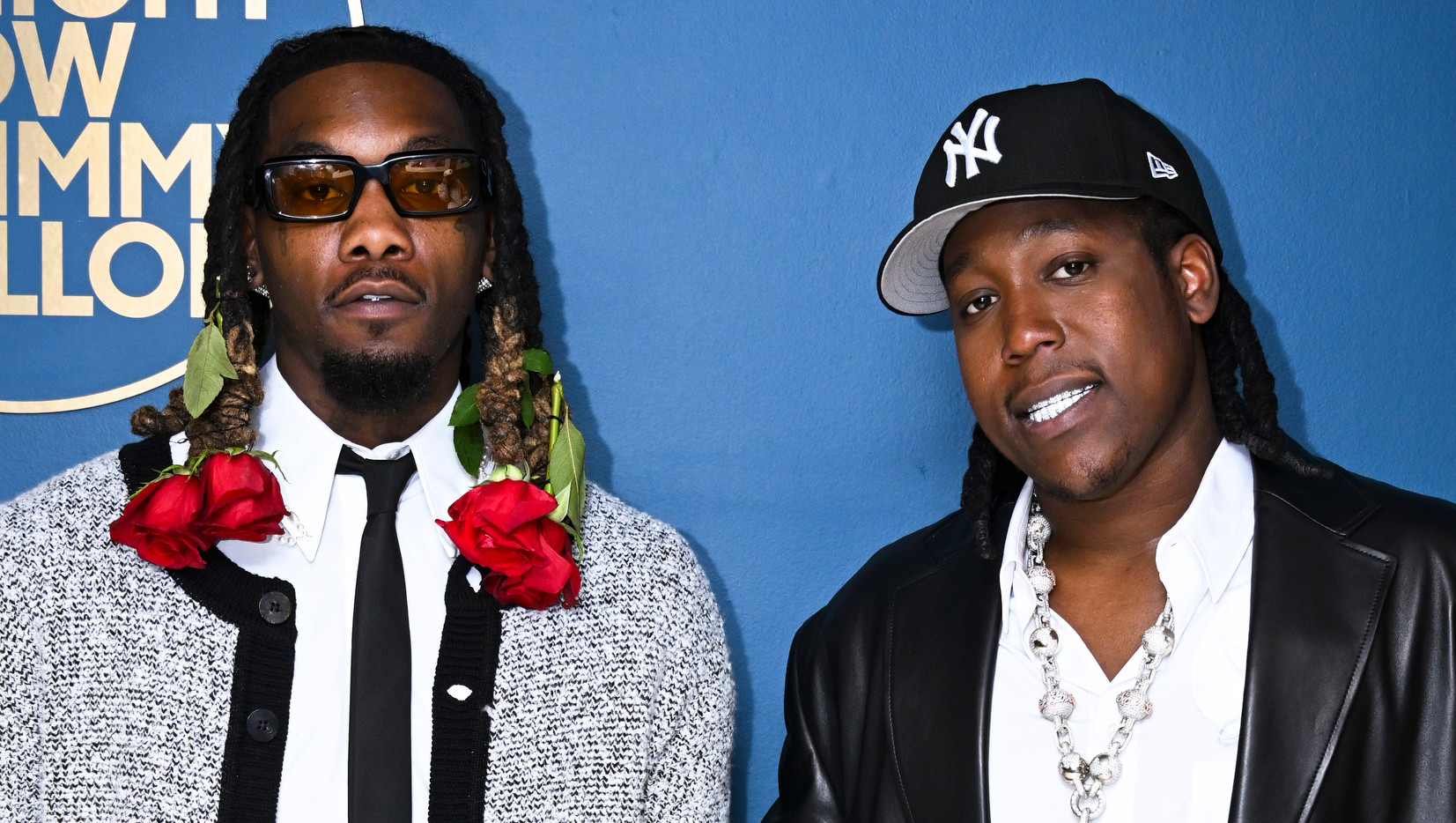 Offset and Don Toliver pose stylishly backstage at "The Tonight Show Starring Jimmy Fallon."