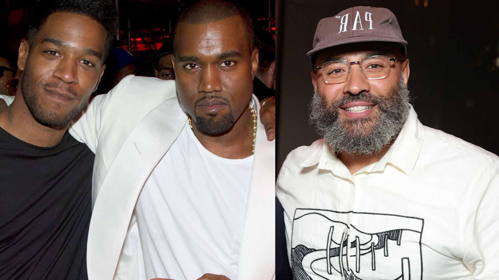 (L-R) Kid Cudi, Kanye West and Ebro Darden.