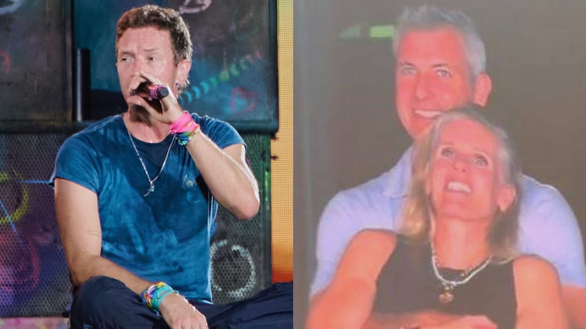 (L-R) Coldplay frontman Chris Martin and the couple caught on camera.