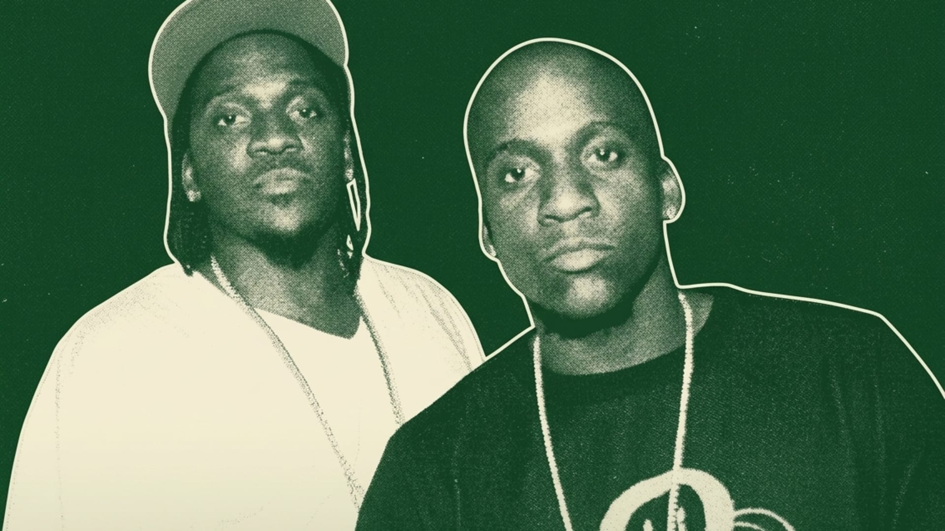 Clipse in a stylized, green-tinted photo. Both wear casual clothing and chains, with a graphic design on one shirt. They released on of the best albums of 2006