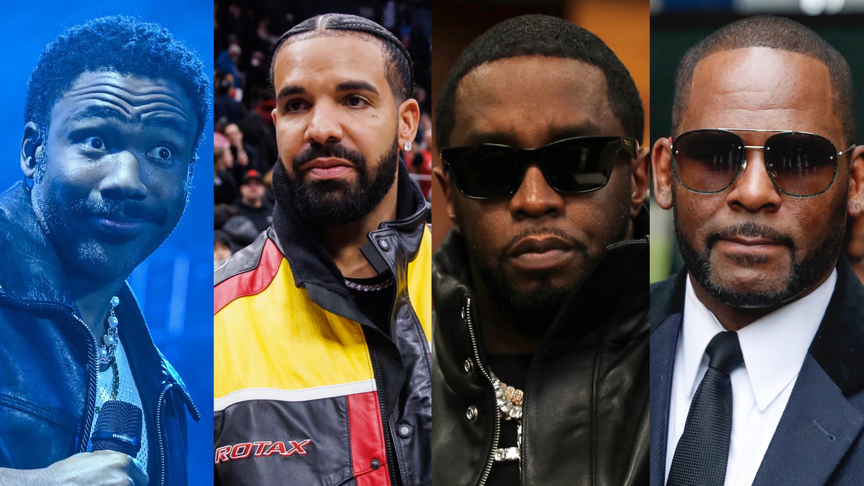 (L-R) Childish Gambino, Drake, Diddy and R. Kelly.
