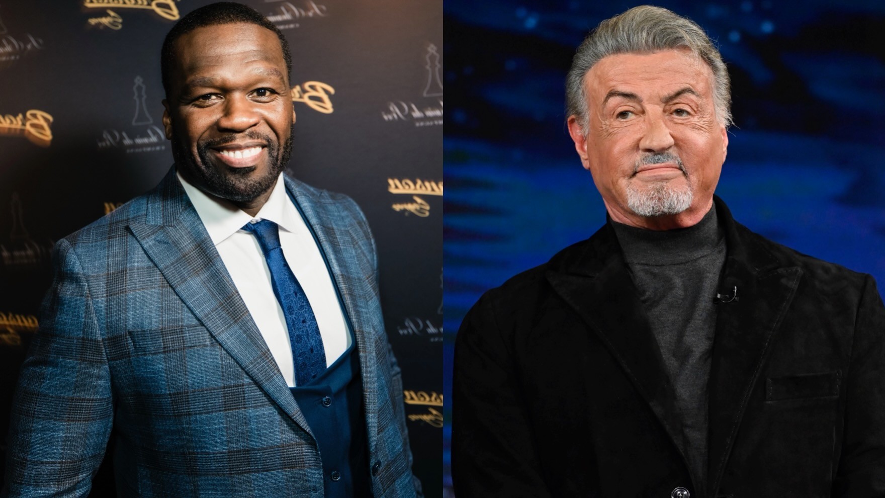 (L-R) 50 Cent and Sylvester Stallone.