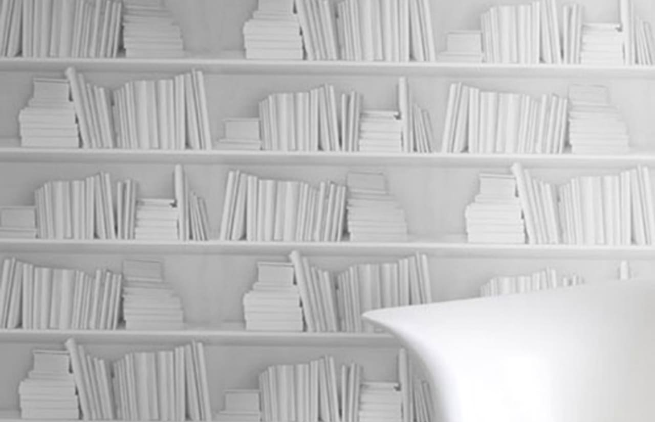 White Bookshelf Wallpaper Complex