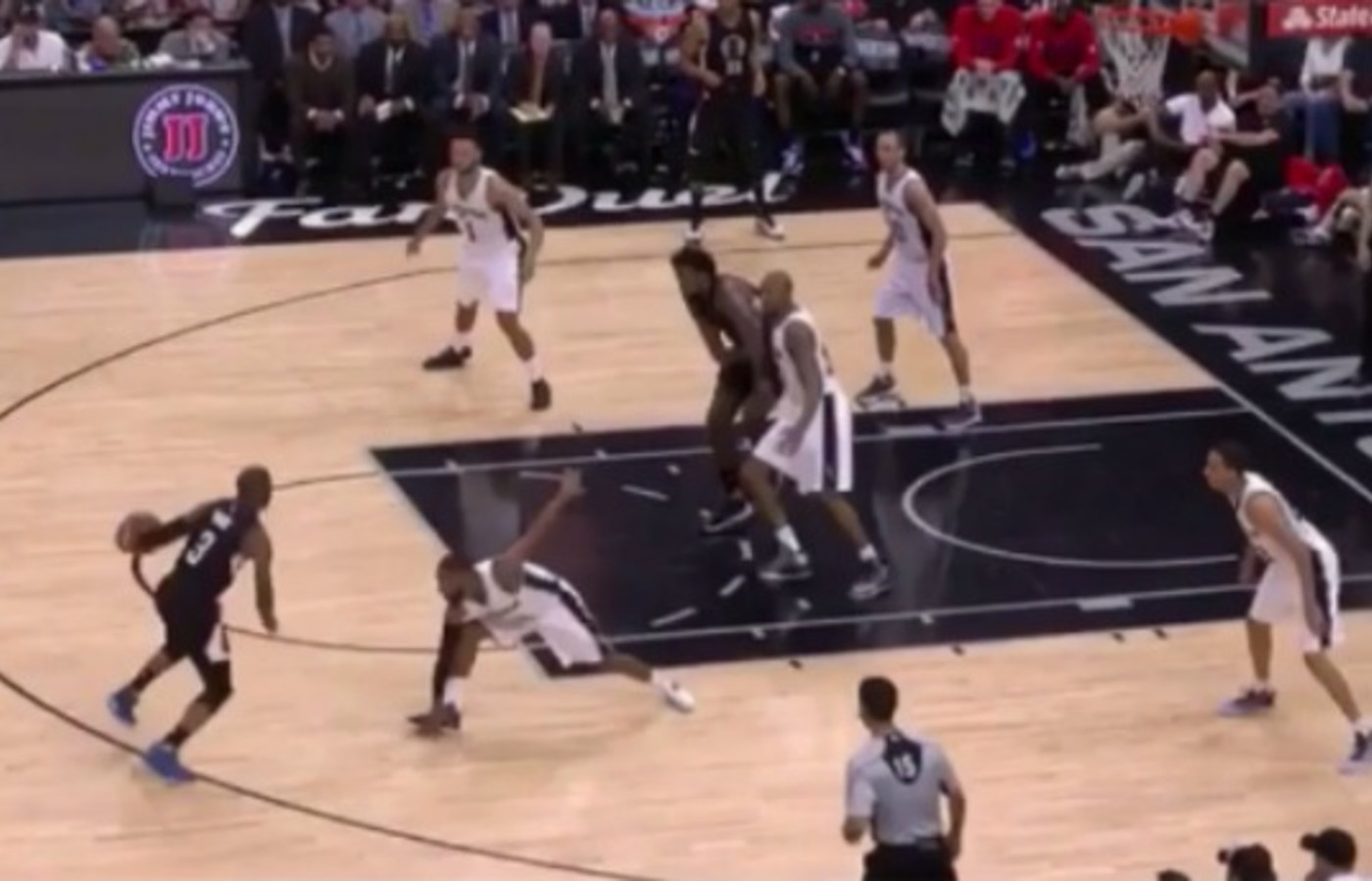 Spurs Patty Mills Slips Hard Trying To Stop Chris Paul S