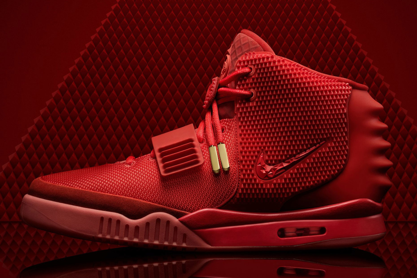 on foot air yeezy red october