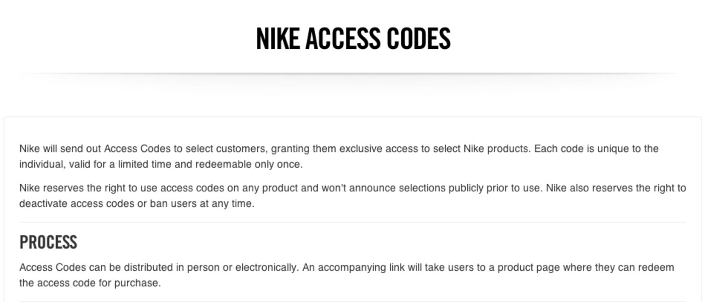 nike access code