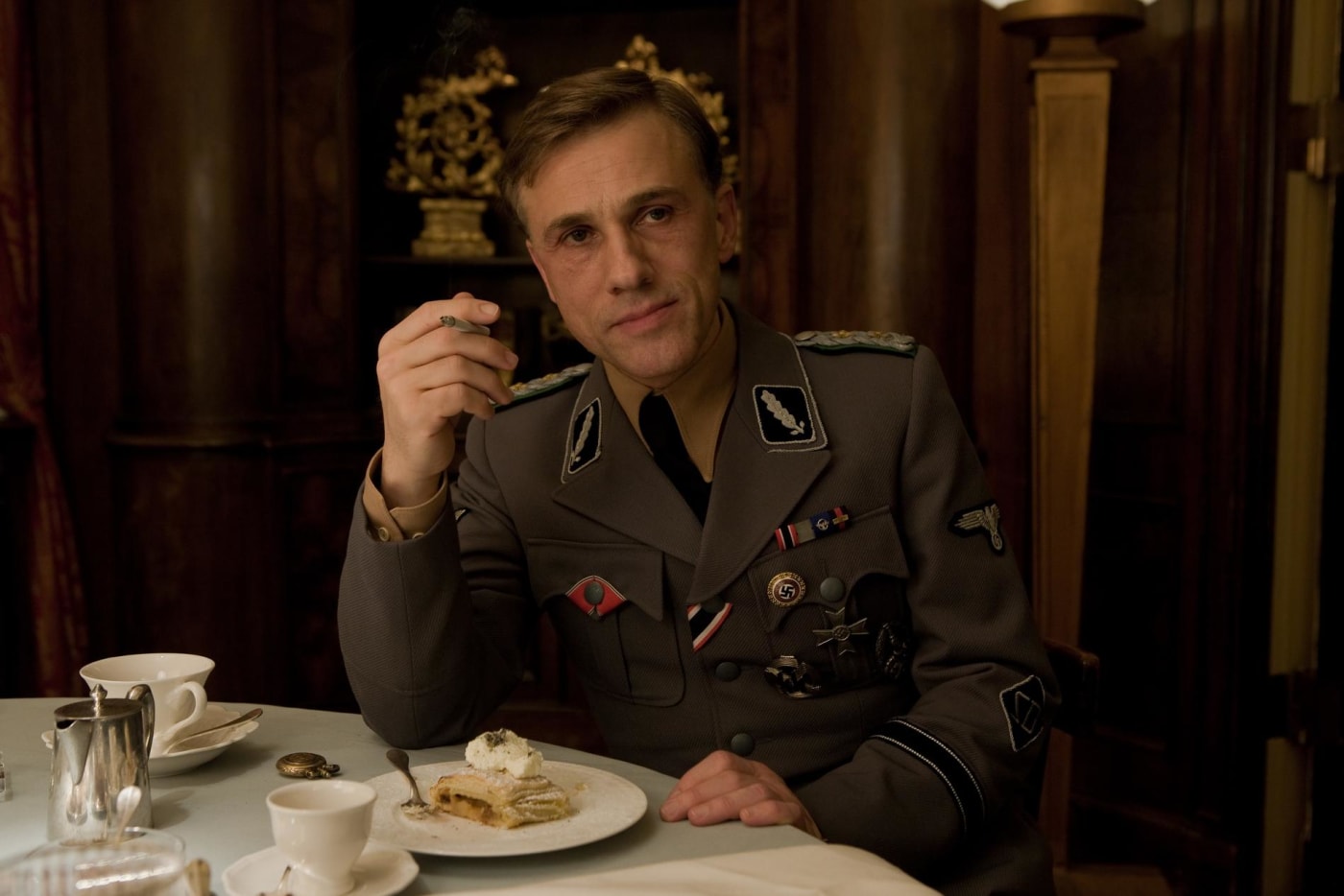 Christoph Waltz as Hans Landa, considered to be one of the greatest casting choices in recent history.