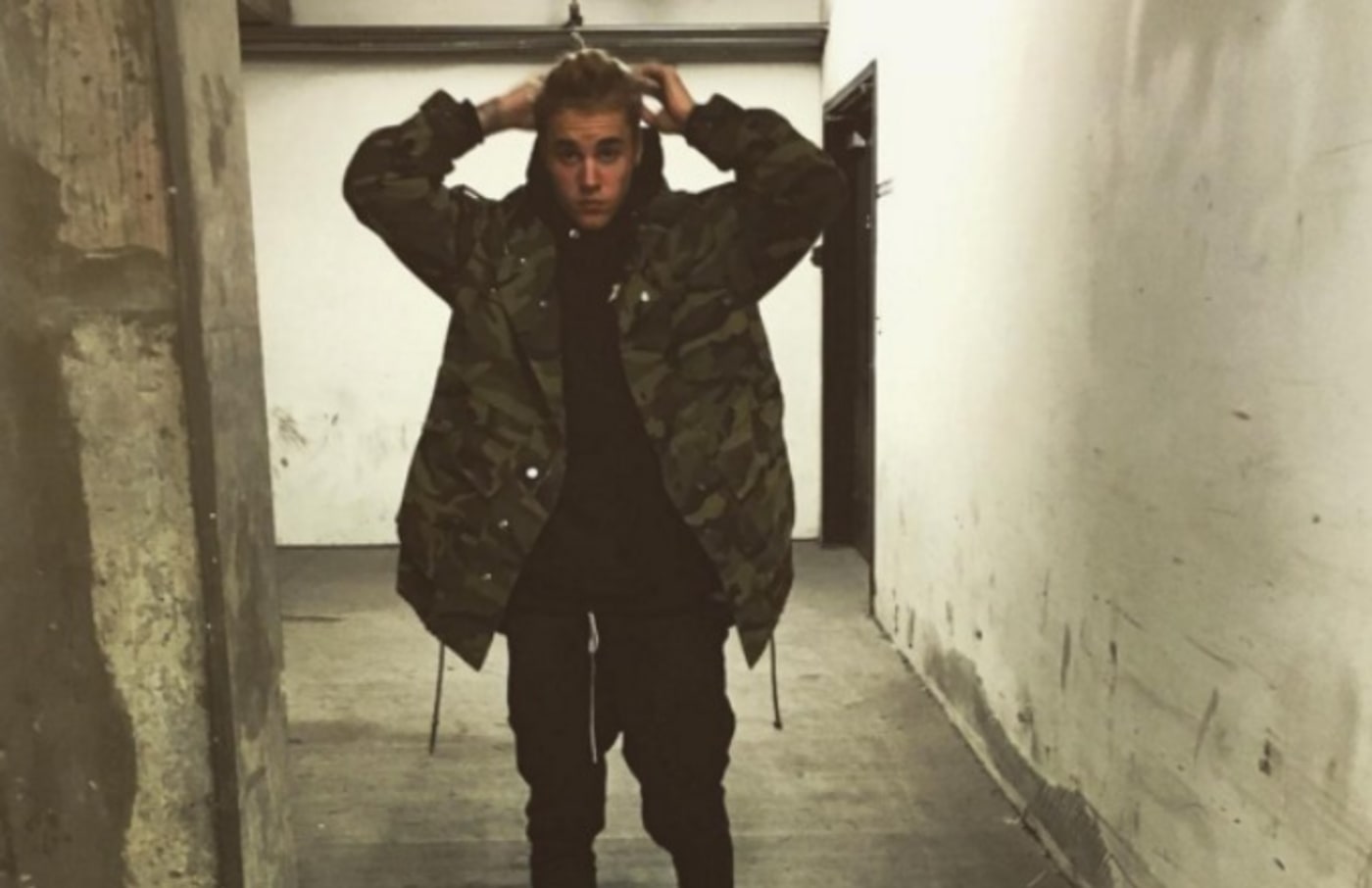 justin bieber instagram selfie army jacket