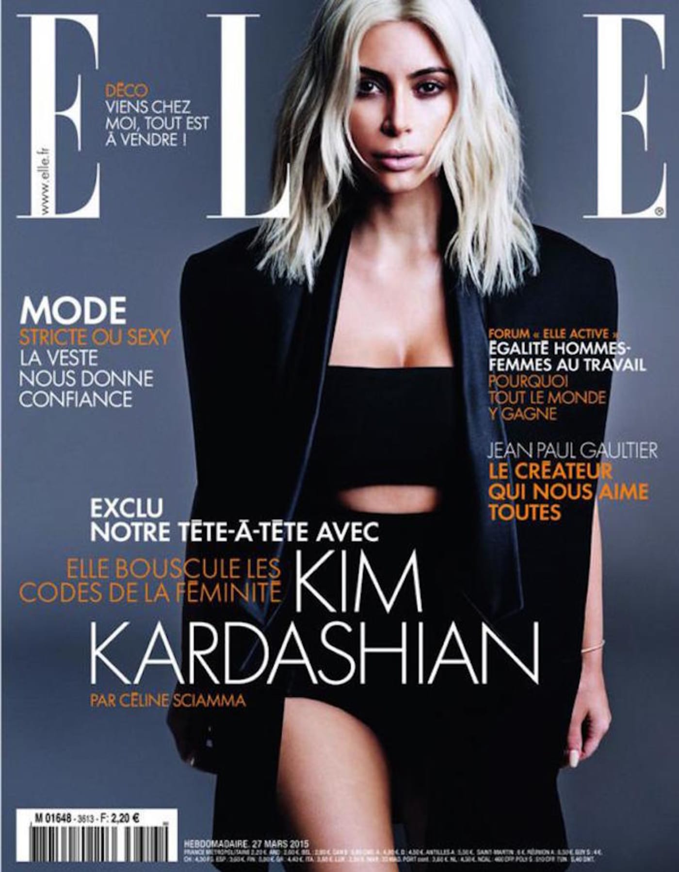 Kim Kardashian Cover Issue of 'Elle Wearing Balmain |