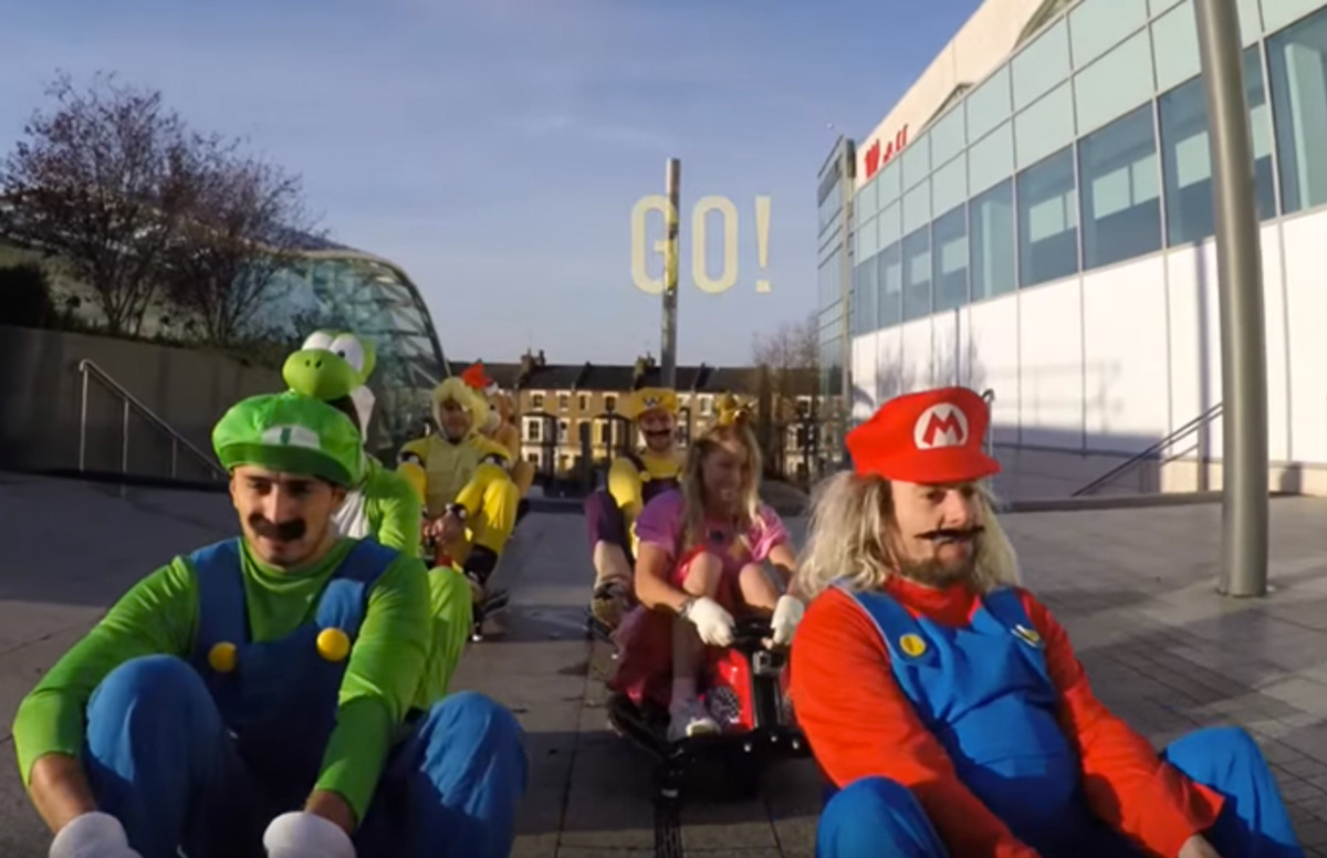 Watch Some Grown Adults Recreate A Hilarious Real Life Mario Kart Race A Westfield Shopping 0214