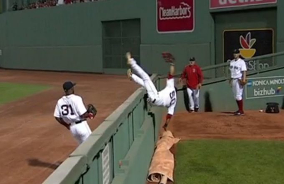 Watch a Great Catch a Home Run After Red Sox Player Flips Over
