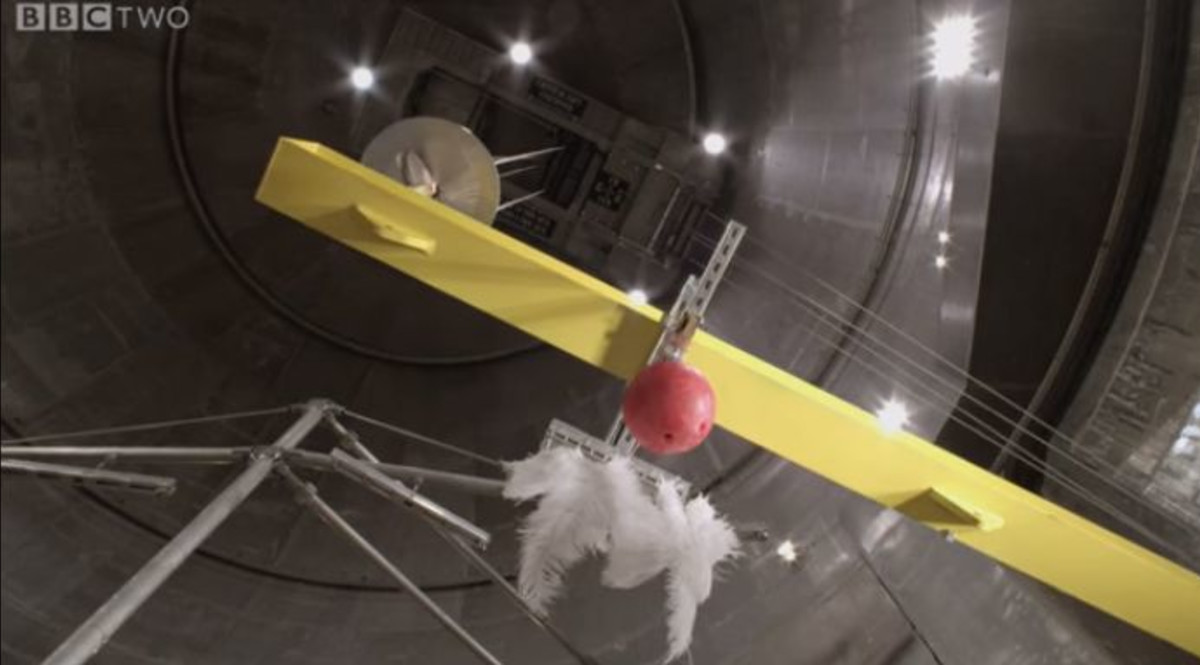Scientist Actually Drops a Bowling Ball and Feather at the Same Time