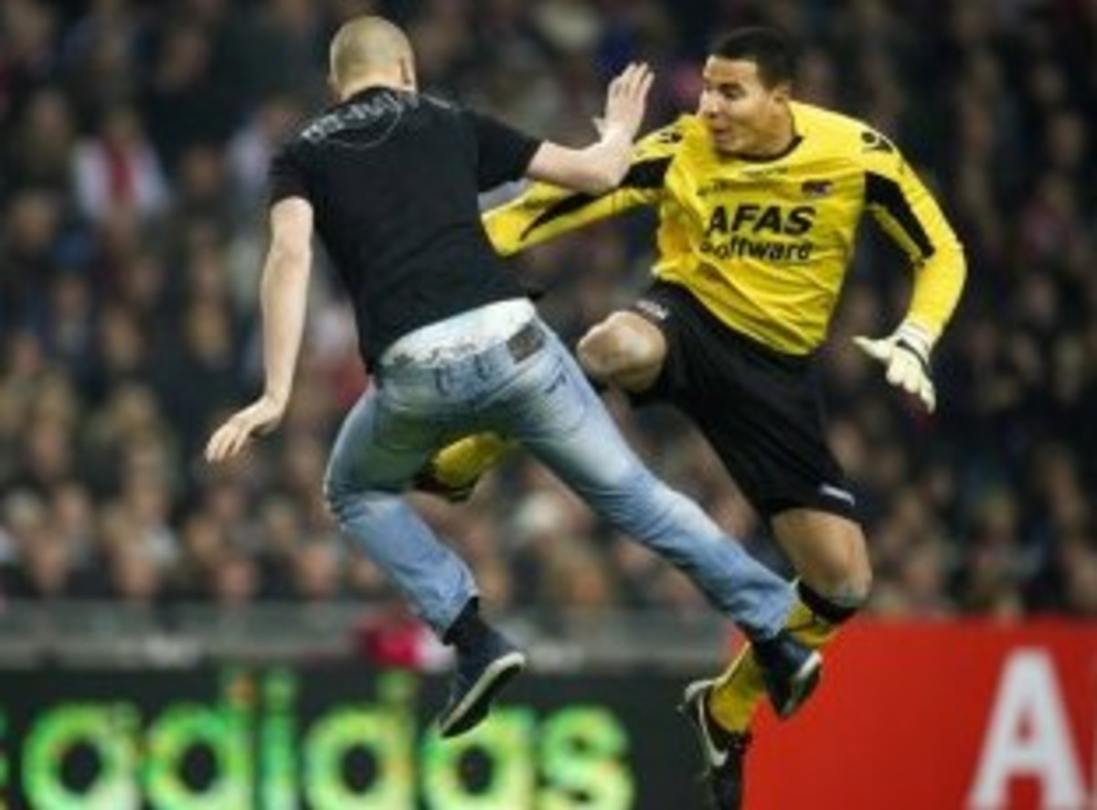 Clip of the Morning Soccer Fan Attacks Goalkeeper, But Catches A