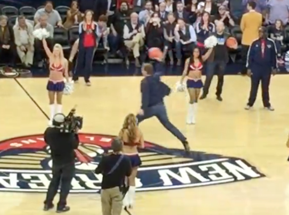 Will Ferrell Knocks Cheerleader Right in the Head On HalfCourt Shot Attempt During Pelicans