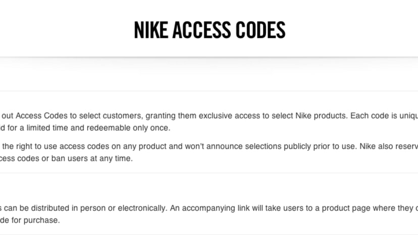 What Are These Nike Access Codes 