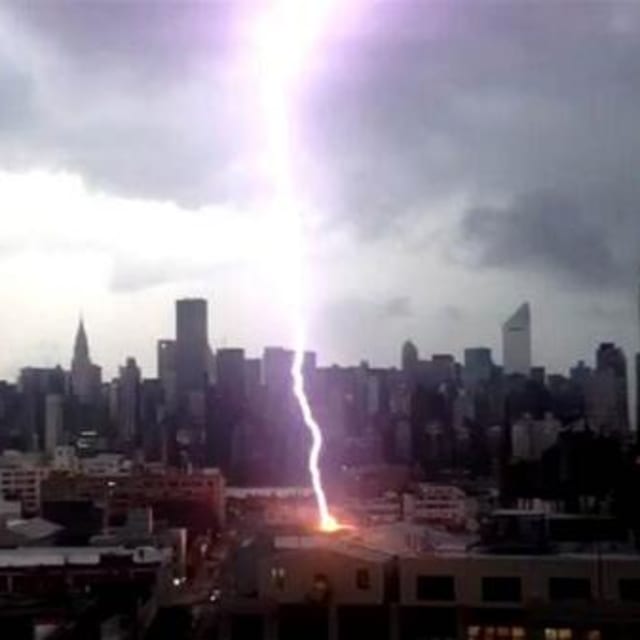 Watch Lightning Strike a Building in New York City Complex