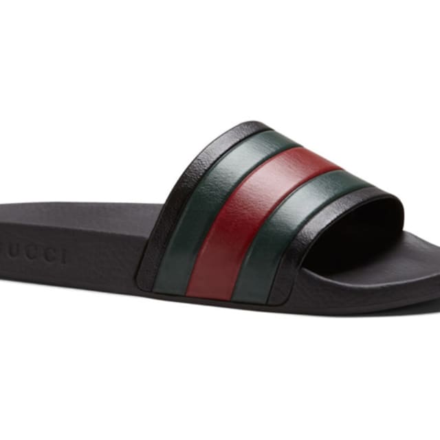 neon gucci slides