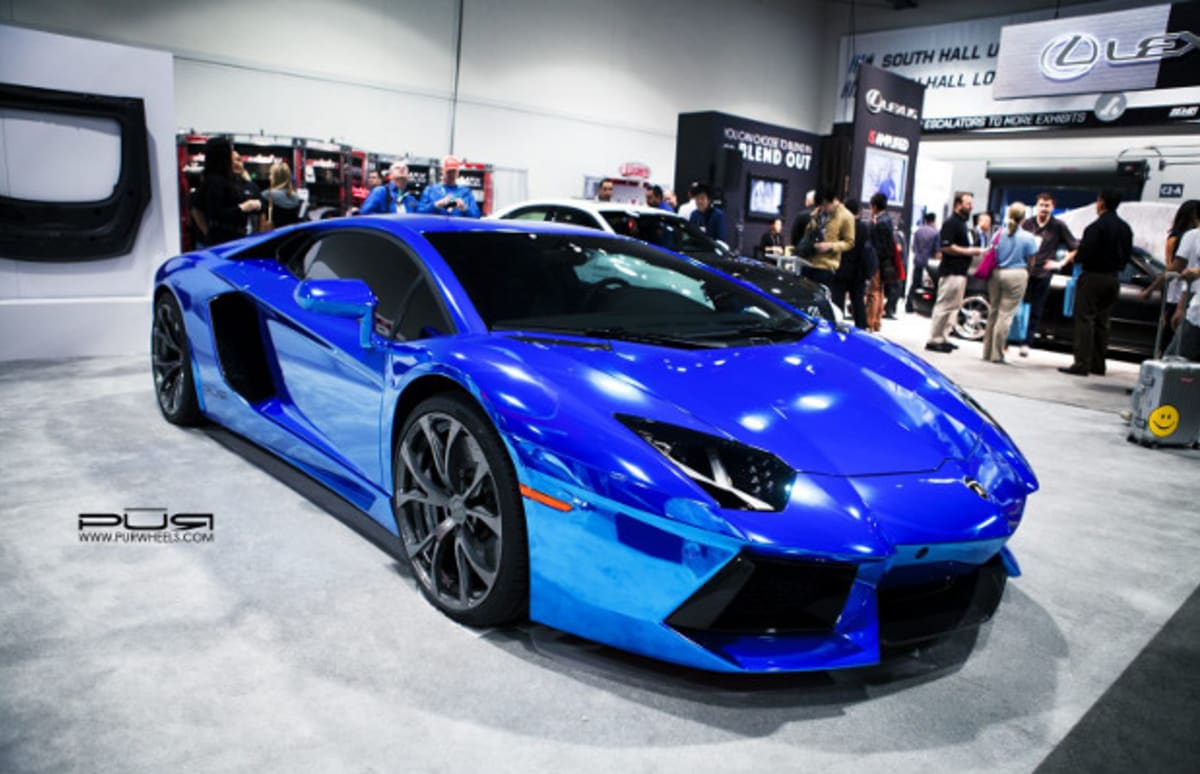 This is a Blue Chrome Lamborghini Aventador on PUR Wheels ...