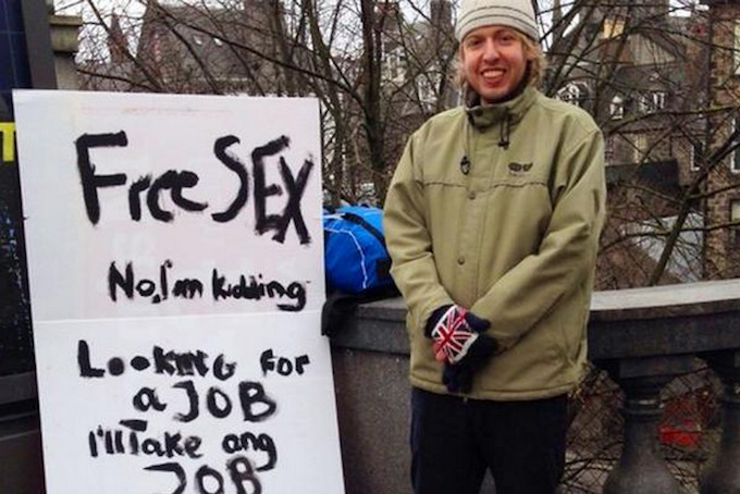 This Unemployed Guy Is Trying To Find A Job By Holding Up