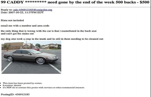 8 Dinged Up Enzo The 21 Weirdest Car Ads On Craigslist Complex 4 Caddy With Stains