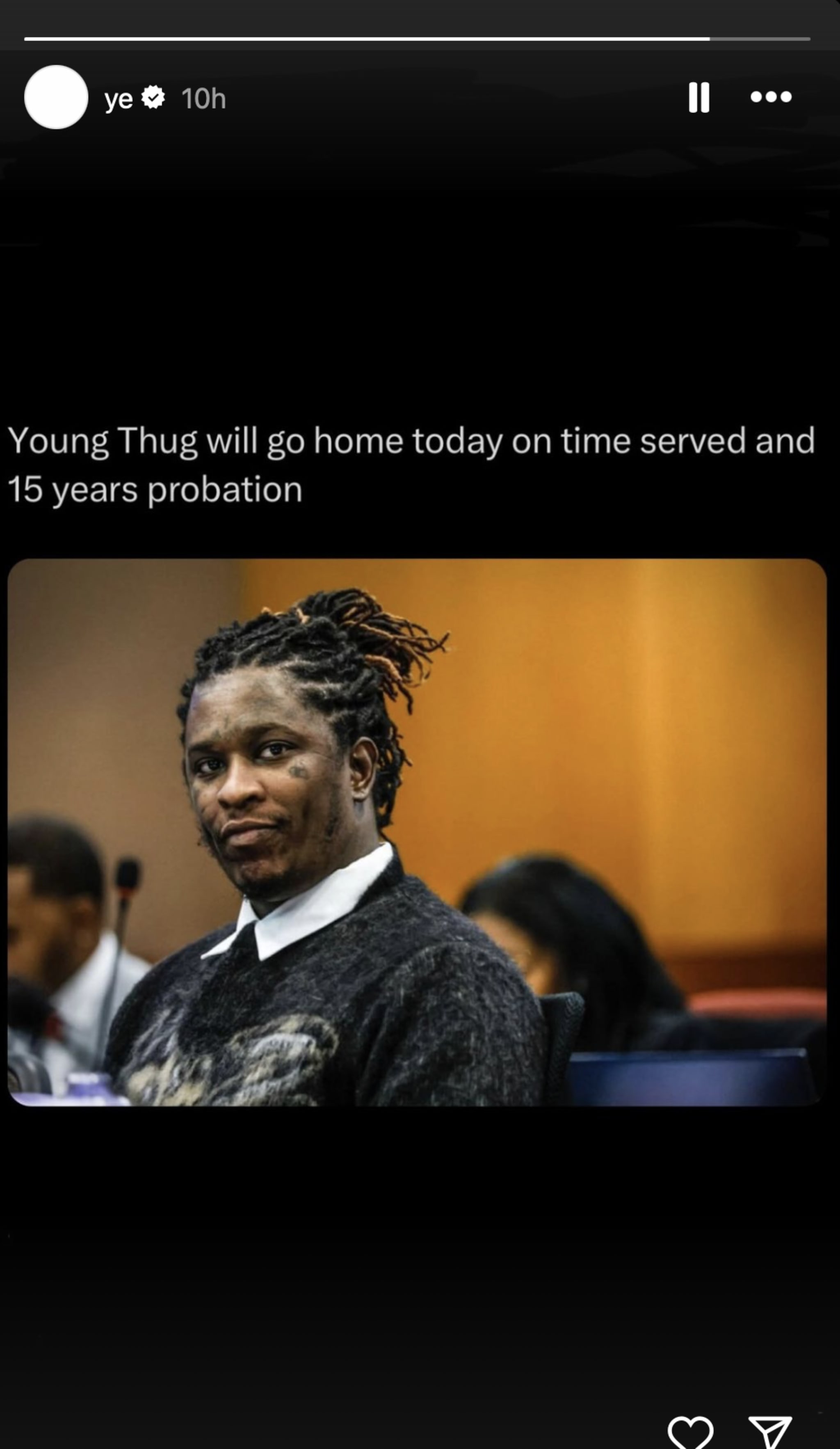 Kanye West celebrates Young Thug's freedom on Instagram.