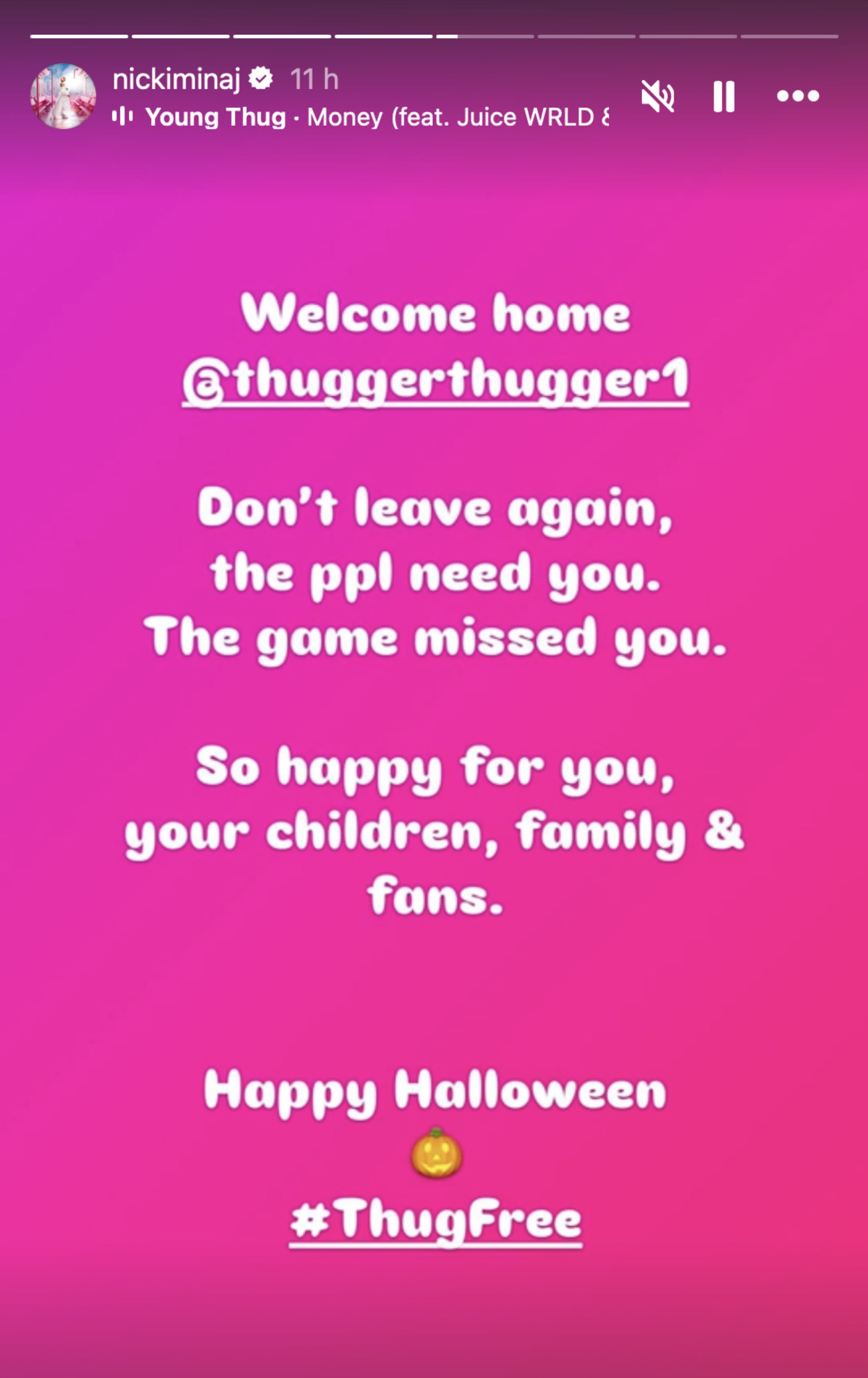 Nicki Minaj celebrates Young Thug's freedom on Instagram