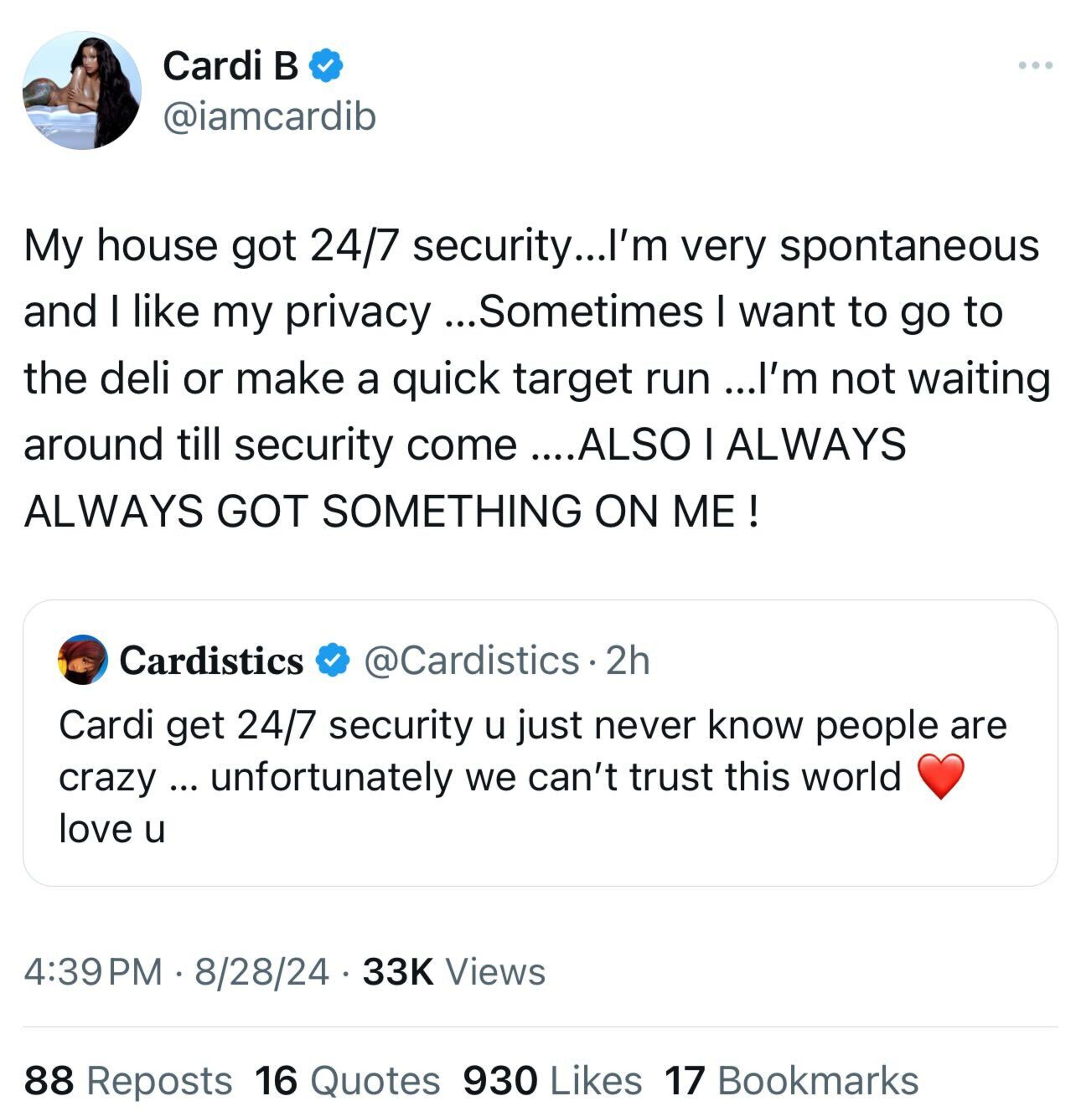 Tweet from Cardi B