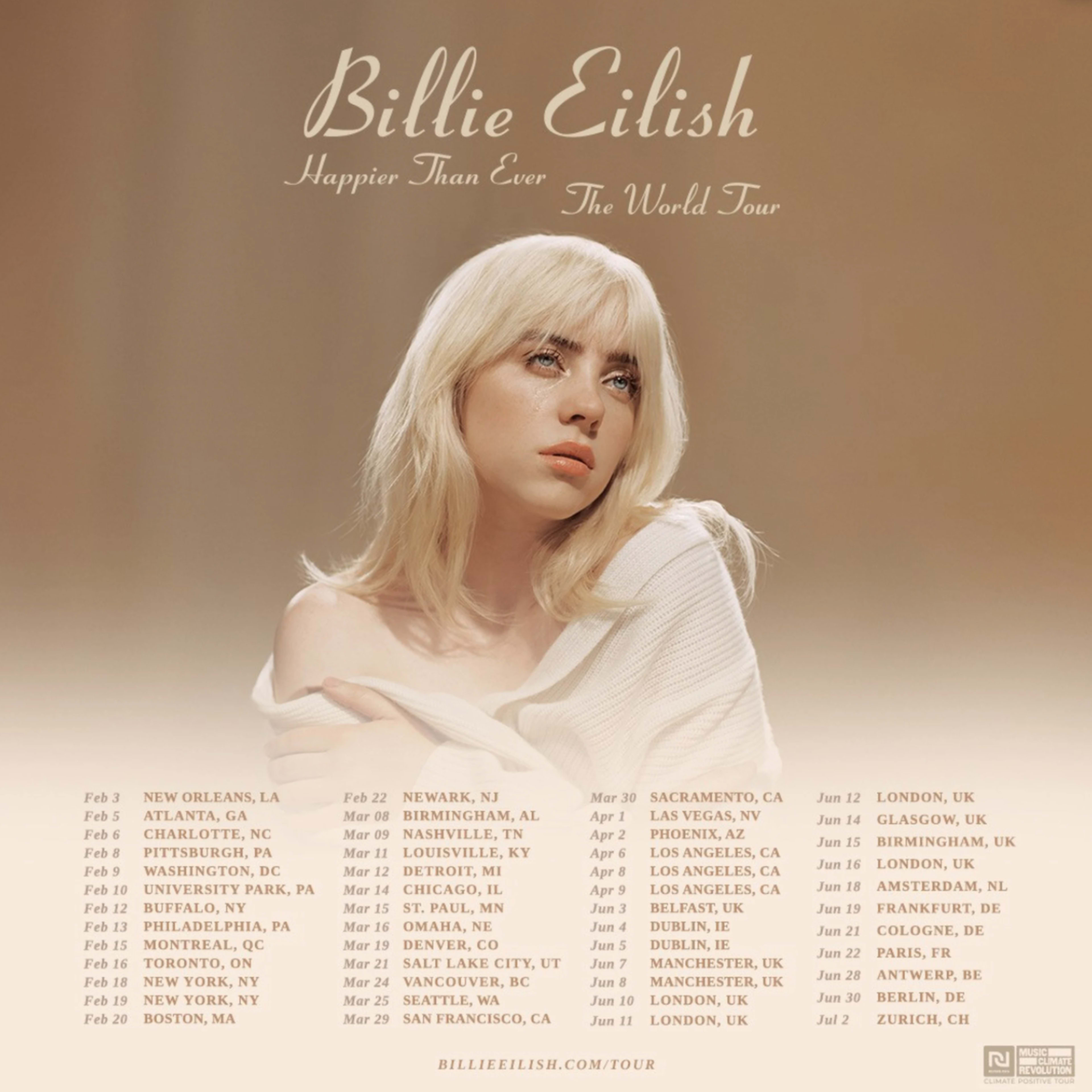 A poster for Billie Eilish's world tour is shown