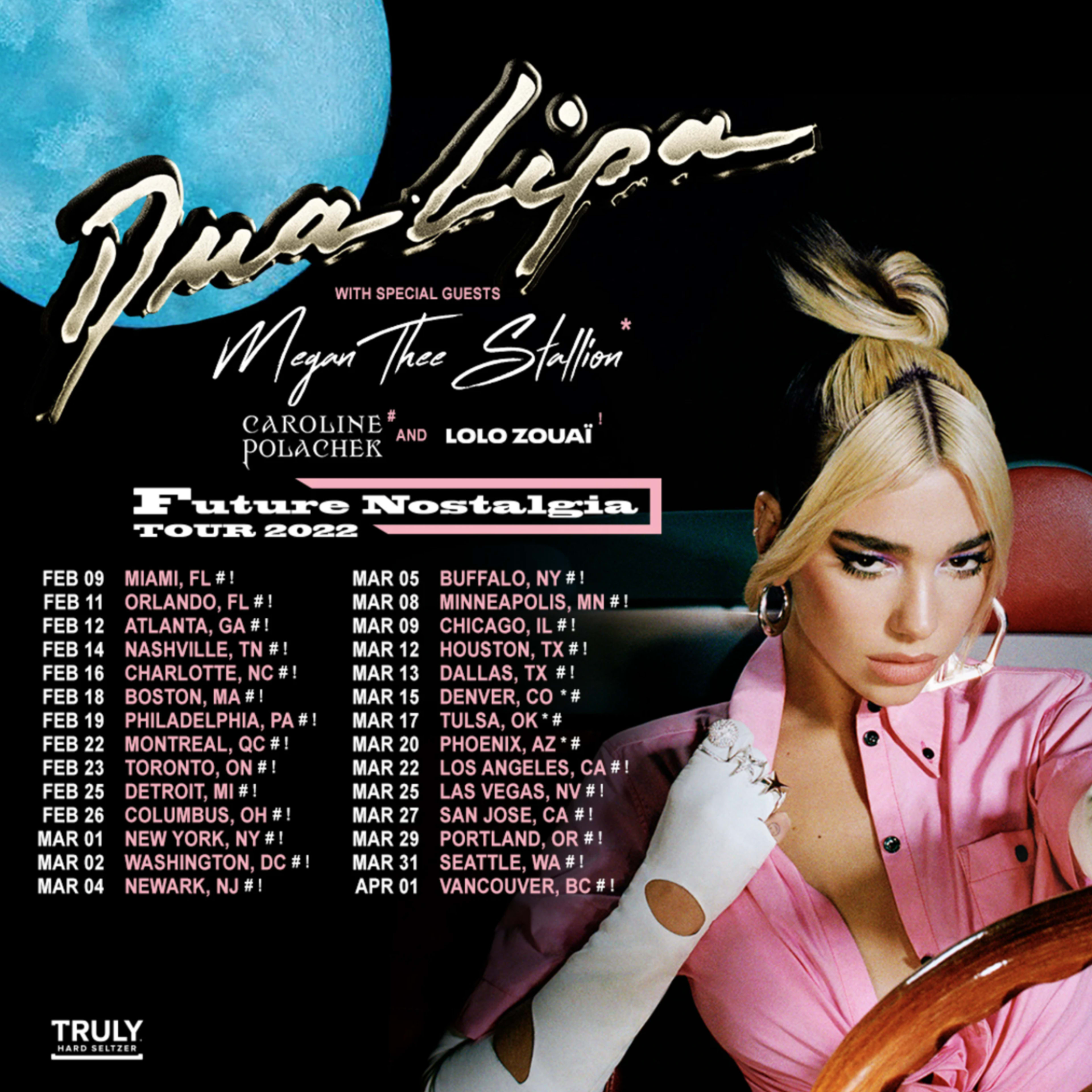 Dua Lipa's flyer for her upcoming tour is shown