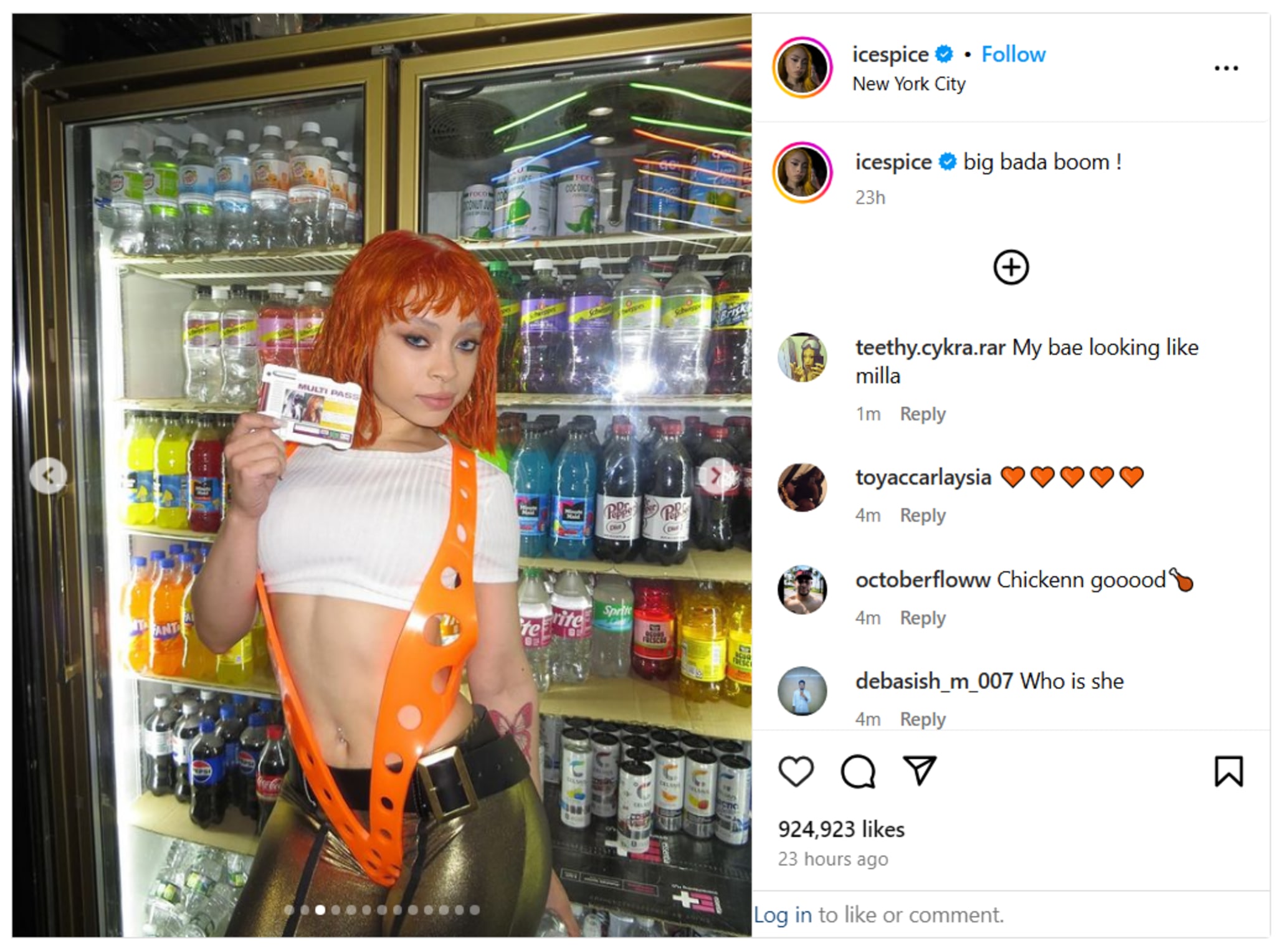 Ice Spice as Leeloo for Halloween 2024