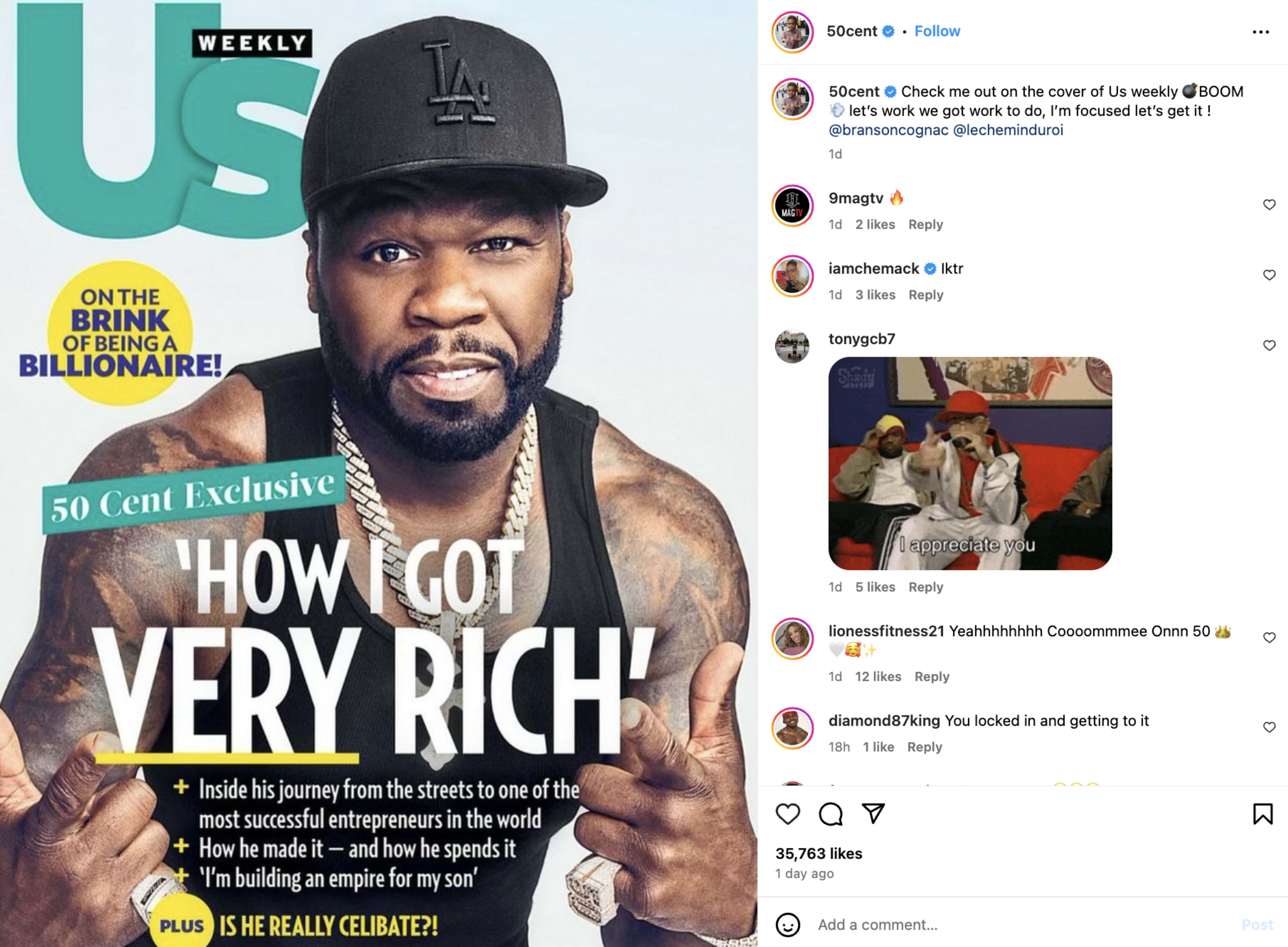 Image of 50 Cent on cover of US Weekly.