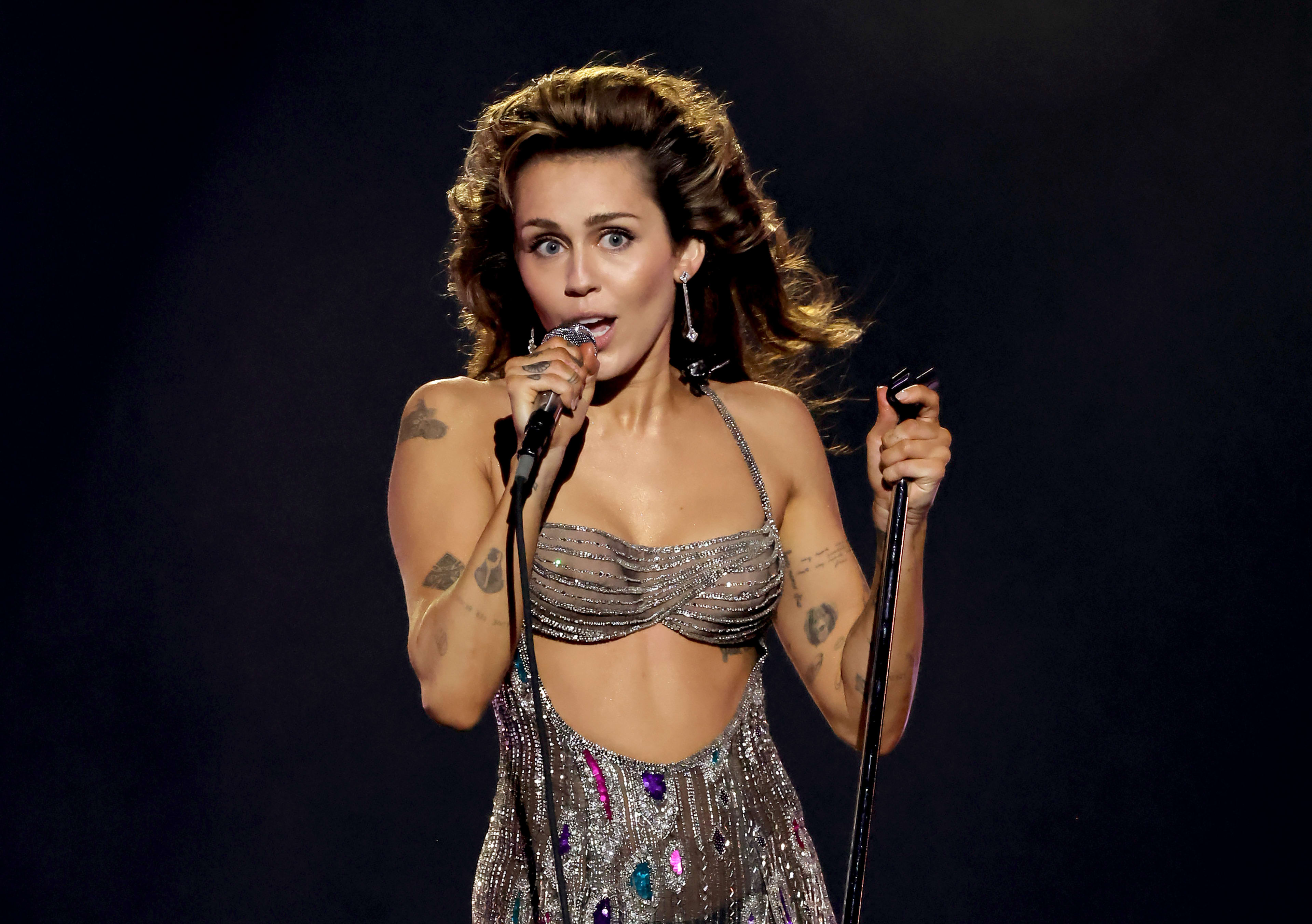 Miley Cyrus performs onstage during the 66th GRAMMY Awards at Crypto.com Arena on February 04, 2024 in Los Angeles, California.