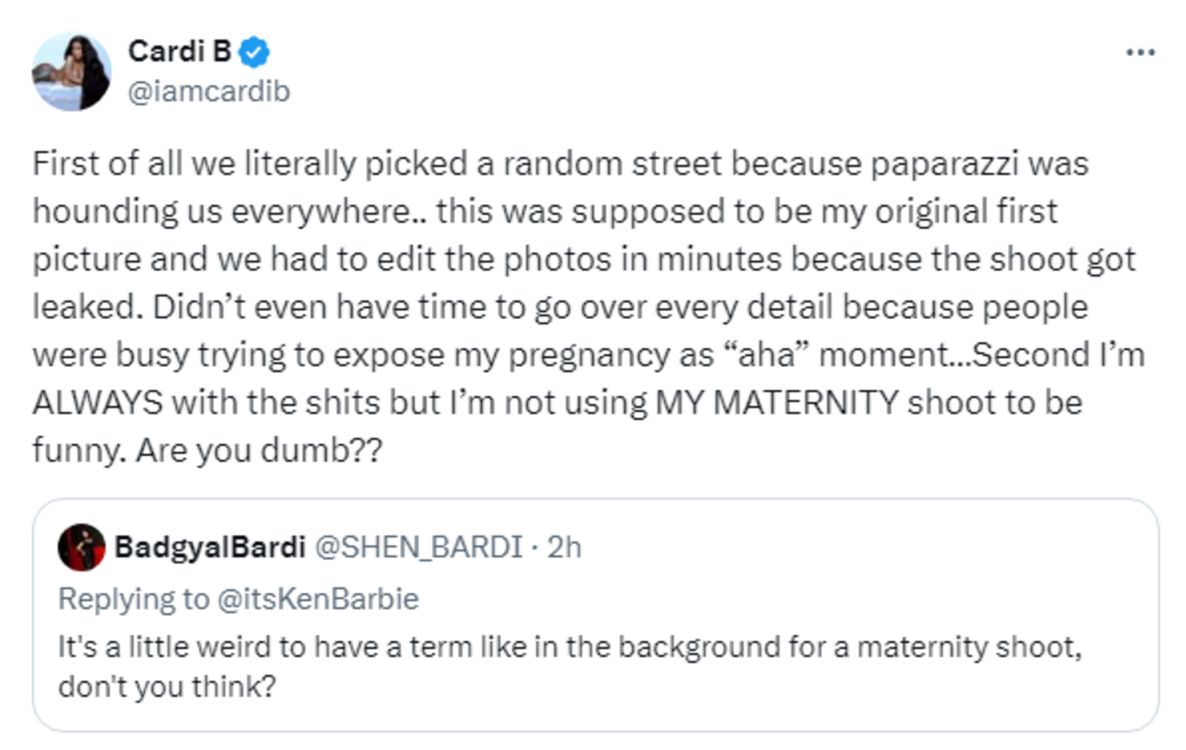 Cardi B responding to a tweet.
